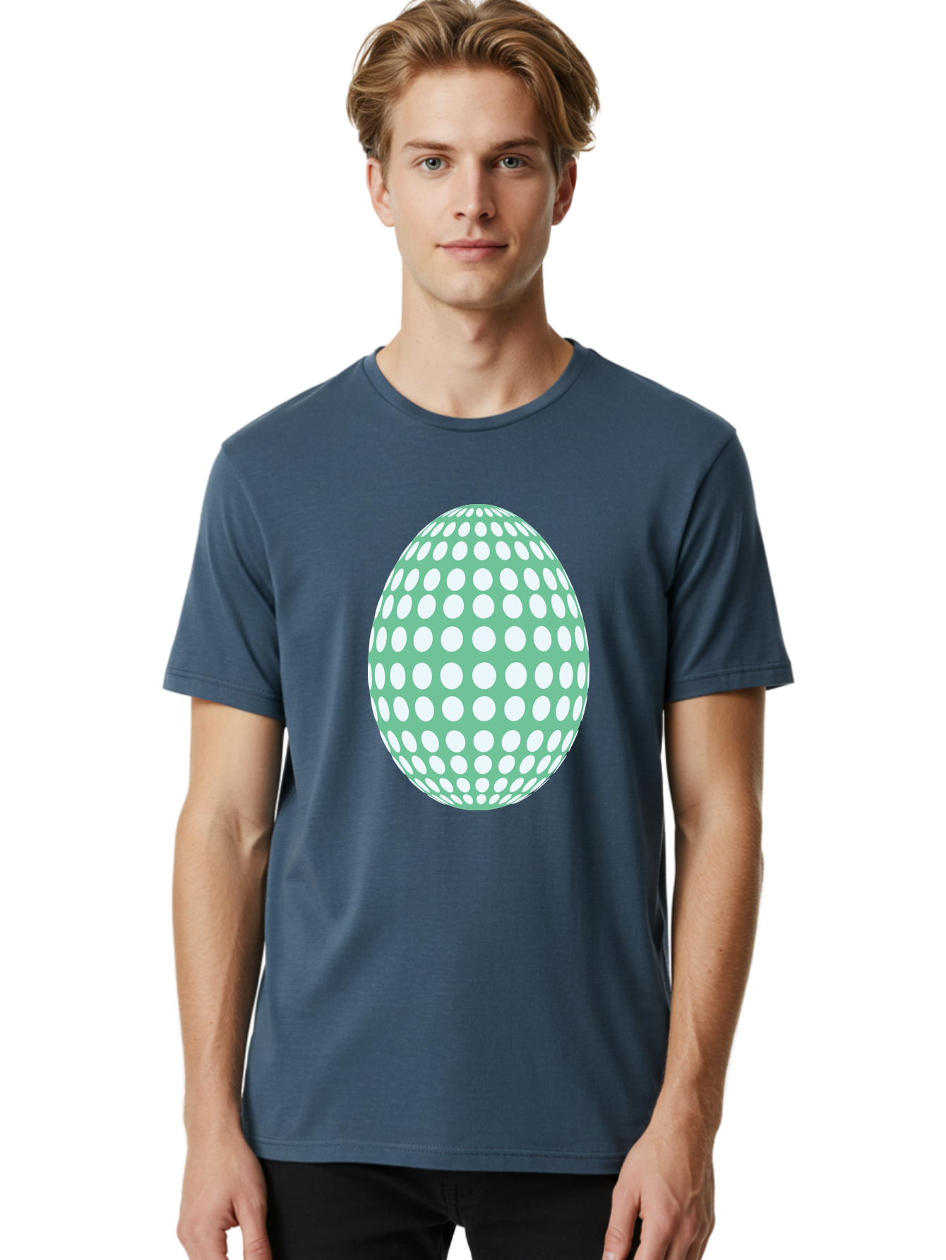 Polka-Dot-Egg Men'S Graphic Tee, 100% Cotton, Comfortable Casual Summer Wear, Machine Washable, Polka Dot Pattern, White Dots, Oval Shape, Easter Egg, Creative Design, Artistic Illustration, Decorative Element, Modern Graphic Aad098 24