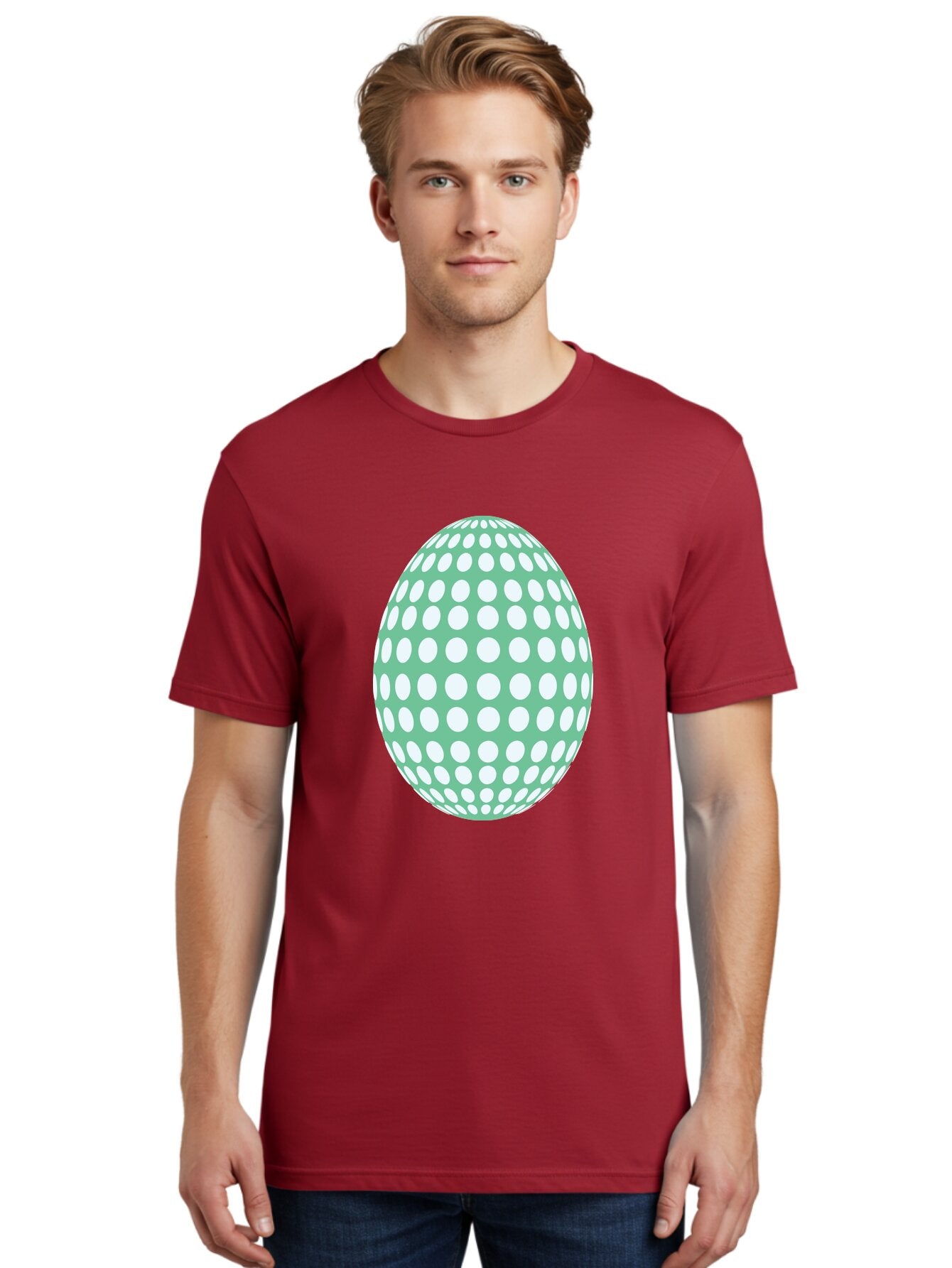 Polka-Dot-Egg Men'S Graphic Tee, 100% Cotton, Comfortable Casual Summer Wear, Machine Washable, Polka Dot Pattern, White Dots, Oval Shape, Easter Egg, Creative Design, Artistic Illustration, Decorative Element, Modern Graphic Aad098 23