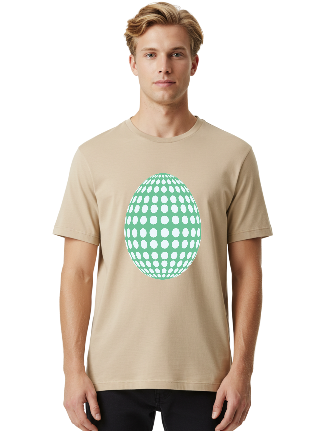 Polka-Dot-Egg Men'S Graphic Tee, 100% Cotton, Comfortable Casual Summer Wear, Machine Washable, Polka Dot Pattern, White Dots, Oval Shape, Easter Egg, Creative Design, Artistic Illustration, Decorative Element, Modern Graphic Aad098 22