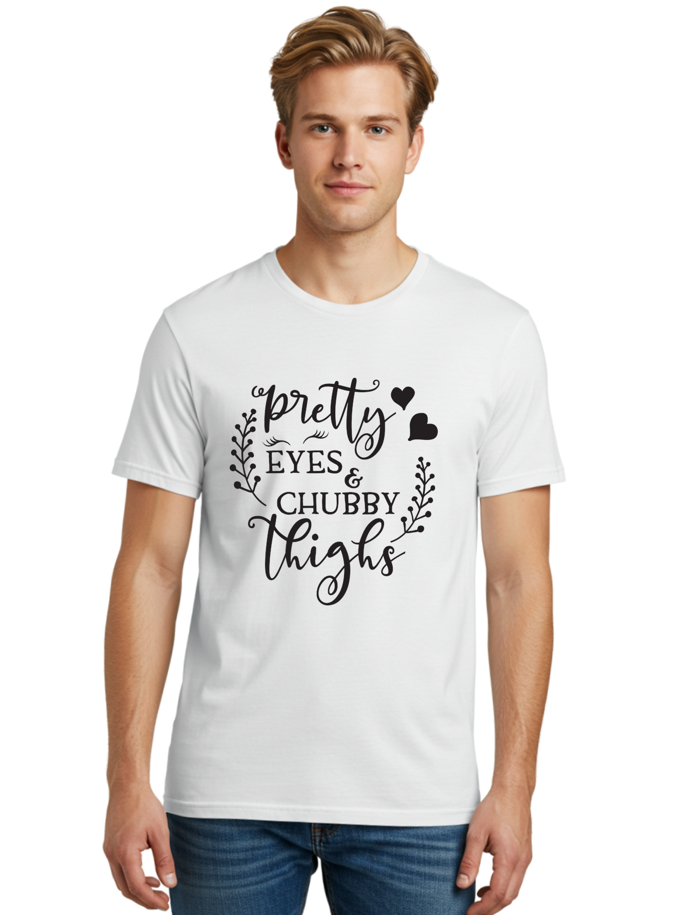 Pretty-Eyes-Chubby-Thighs Men'S Graphic Tee, 100% Cotton, Comfortable Casual Summer Wear, Machine Washable, Cute Typography, Body Positivity, Self Love, Confidence Boost, Empowerment, Lovely Quotes, Charming Phrases, Inspiration, Motivation Aad100 14