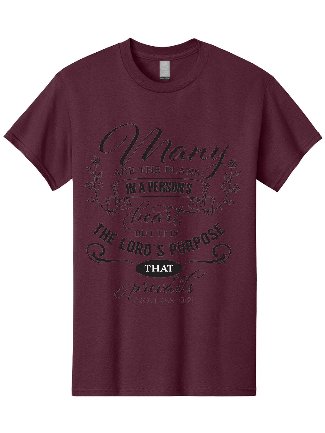 Proverbs-19-21 Men'S Graphic Tee, 100% Cotton, Comfortable Casual Summer Wear, Machine Washable, Inspirational Quote, Bible Verse, Proverbs 19:21, Many Are The Plans, Lord'S Purpose Prevails, Faith-Based Design, Motivational Message, Aad103 23