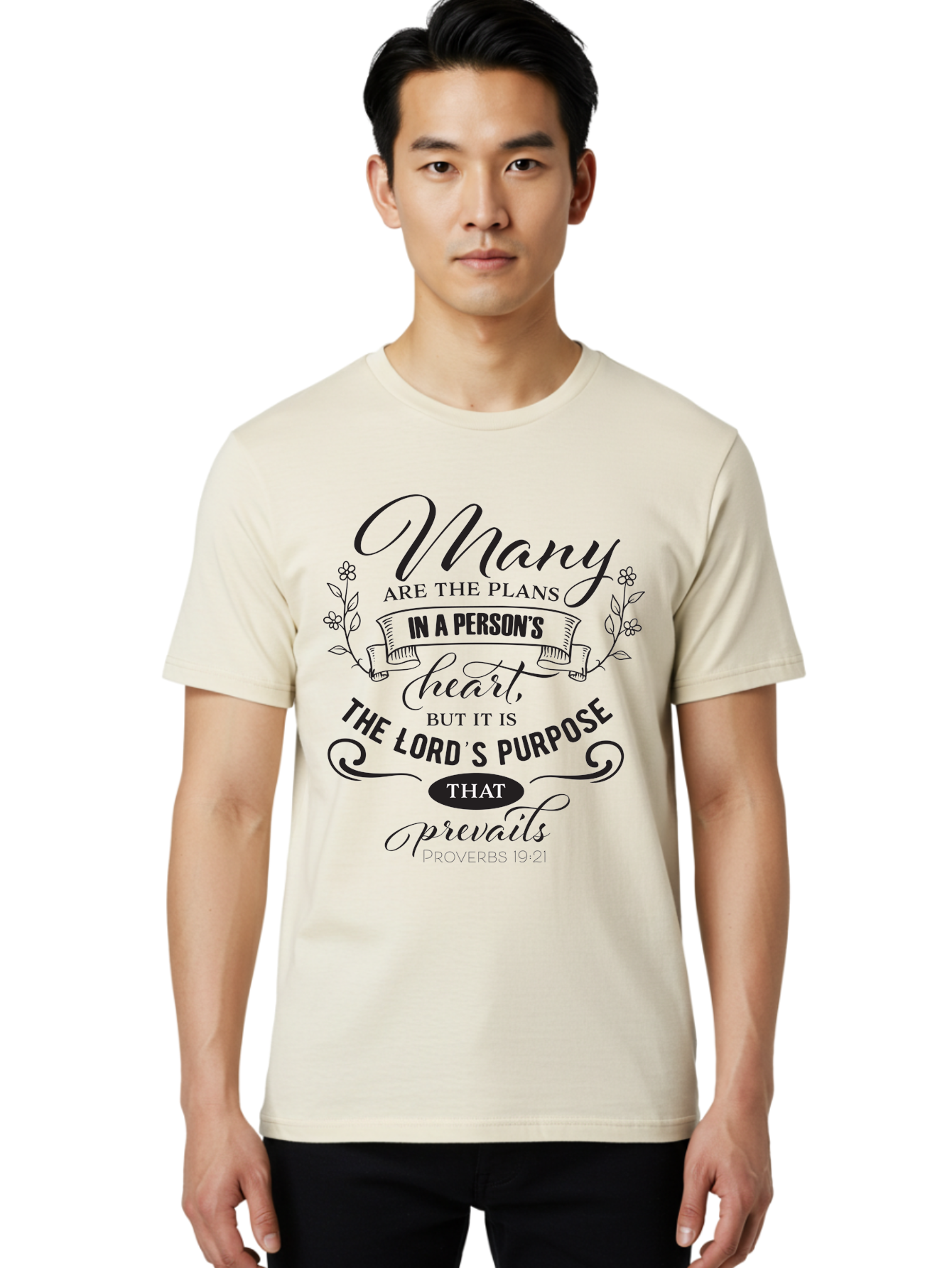Proverbs-19-21 Men'S Graphic Tee, 100% Cotton, Comfortable Casual Summer Wear, Machine Washable, Inspirational Quote, Bible Verse, Proverbs 19:21, Many Are The Plans, Lord'S Purpose Prevails, Faith-Based Design, Motivational Message, Aad103 16