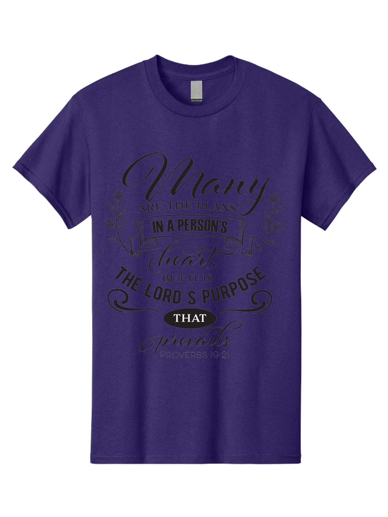Proverbs-19-21 Men'S Graphic Tee, 100% Cotton, Comfortable Casual Summer Wear, Machine Washable, Inspirational Quote, Bible Verse, Proverbs 19:21, Many Are The Plans, Lord'S Purpose Prevails, Faith-Based Design, Motivational Message, Aad103 11