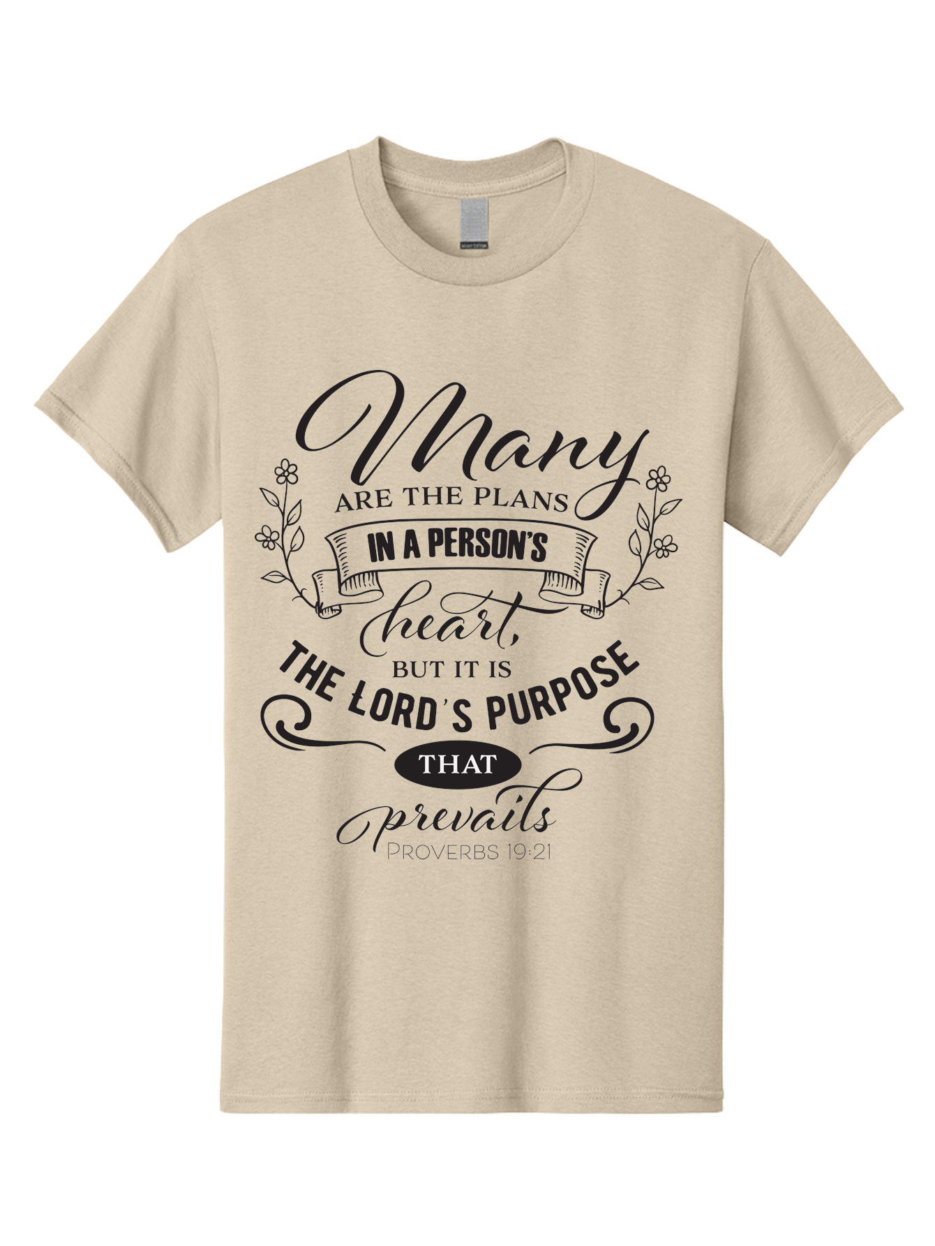 Proverbs-19-21 Men'S Graphic Tee, 100% Cotton, Comfortable Casual Summer Wear, Machine Washable, Inspirational Quote, Bible Verse, Proverbs 19:21, Many Are The Plans, Lord'S Purpose Prevails, Faith-Based Design, Motivational Message, Aad103 19