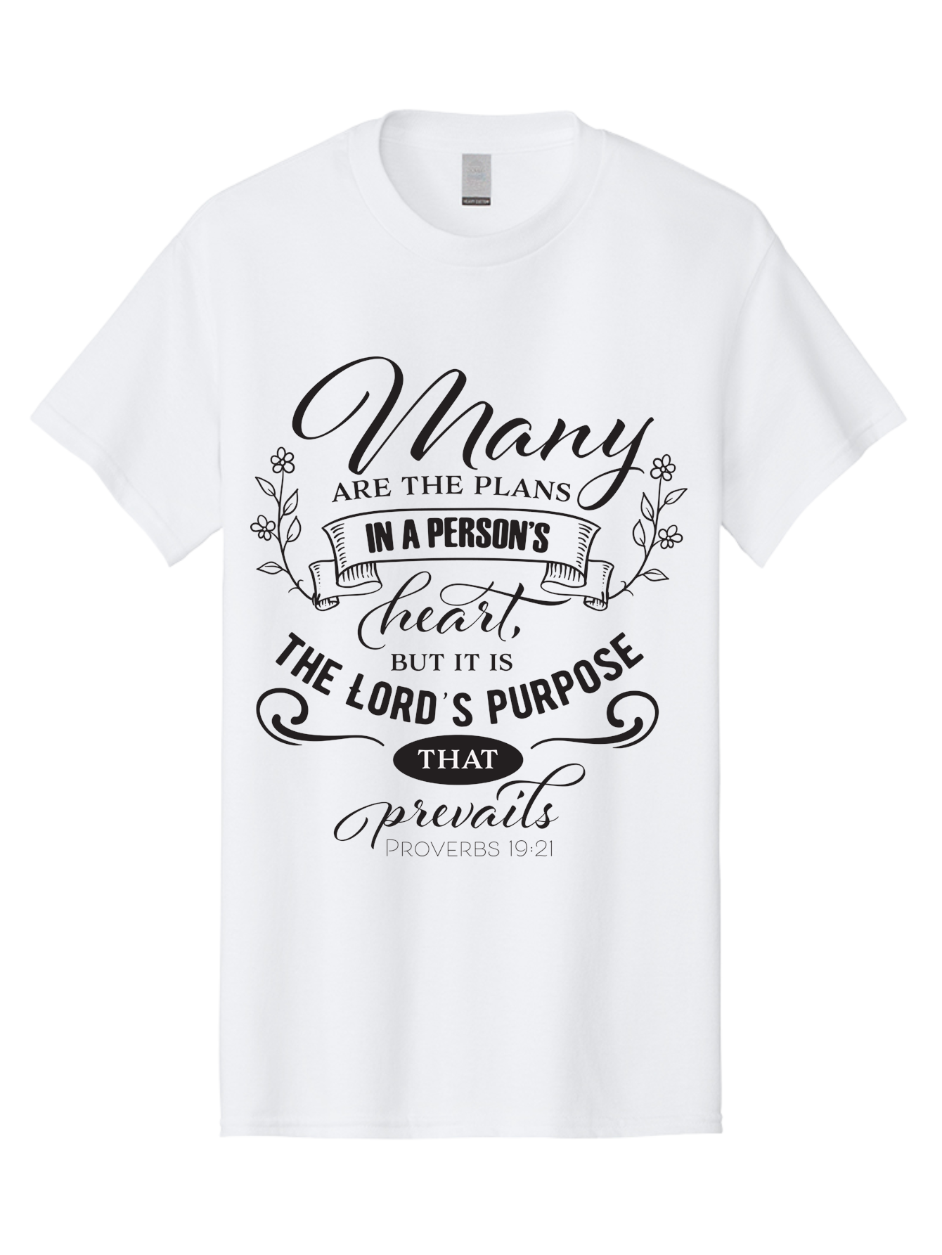 Proverbs-19-21 Men'S Graphic Tee, 100% Cotton, Comfortable Casual Summer Wear, Machine Washable, Inspirational Quote, Bible Verse, Proverbs 19:21, Many Are The Plans, Lord'S Purpose Prevails, Faith-Based Design, Motivational Message, Aad103 21