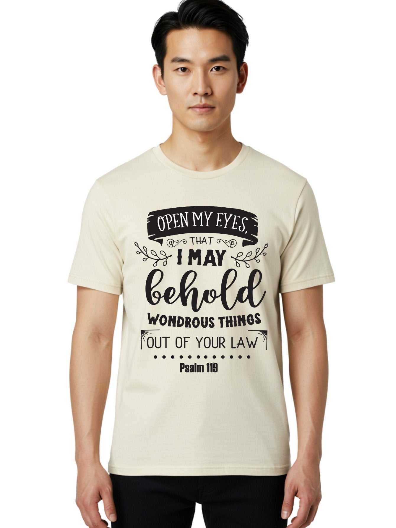 Psalm-119 Men'S Graphic Tee, 100% Cotton, Comfortable Casual Summer Wear, Machine Washable, Inspirational Quote, Psalm 119, Biblical Scripture, Motivational Words, Faith-Based Design, Spiritual Message, Wondrous Things, Divine Guidance, Aad104 19