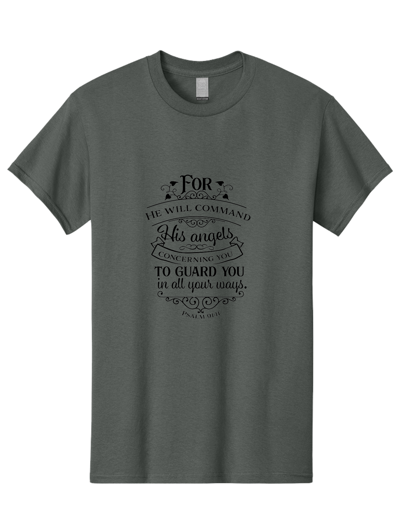 Psalm-91-11 Men'S Graphic Tee, 100% Cotton, Comfortable Casual Summer Wear, Machine Washable, Inspirational Quote, Christian Message, Bible Verse, Psalm 91:11, Spiritual Guidance, Faith-Based Art, Angelic Protection Aad107 21
