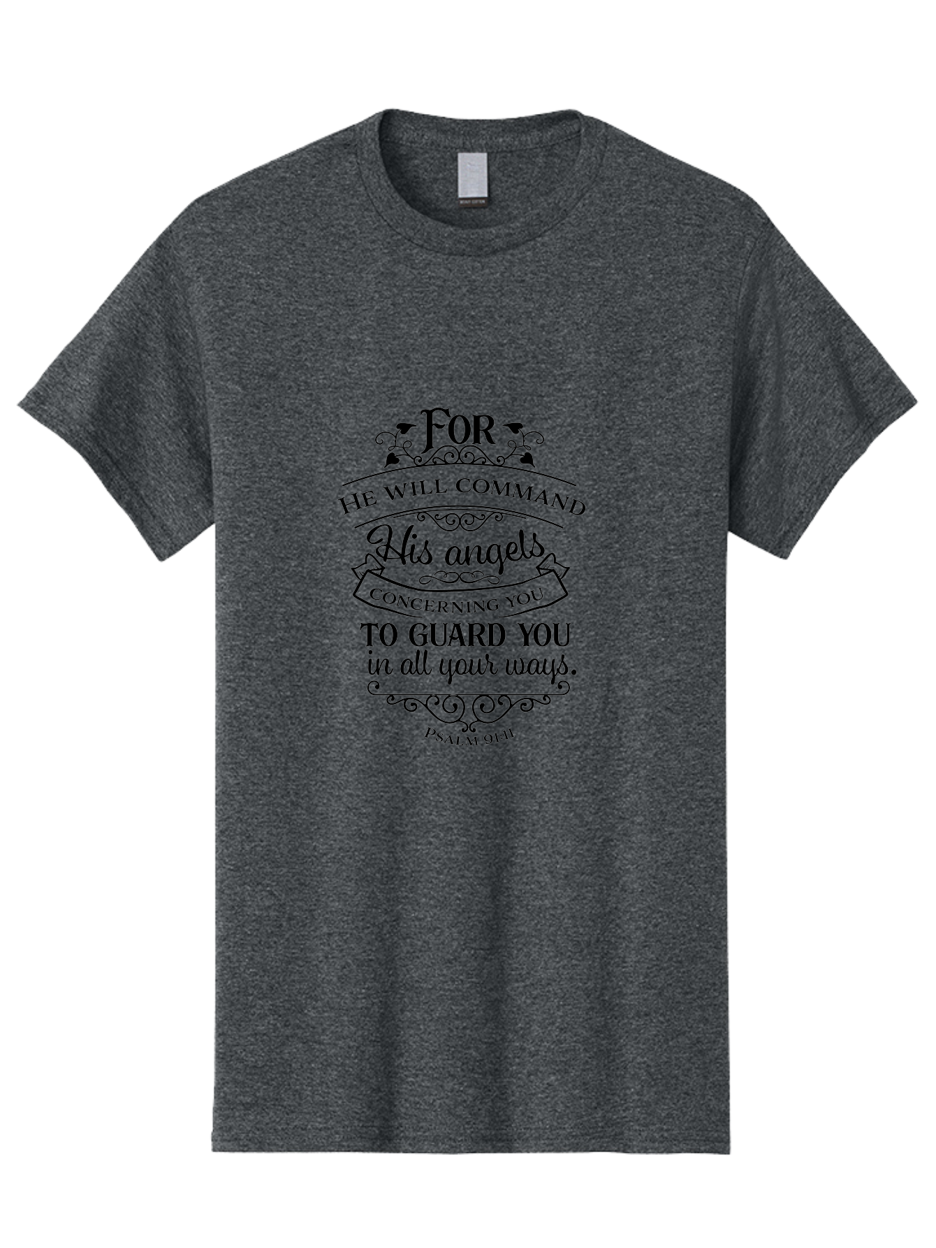 Psalm-91-11 Men'S Graphic Tee, 100% Cotton, Comfortable Casual Summer Wear, Machine Washable, Inspirational Quote, Christian Message, Bible Verse, Psalm 91:11, Spiritual Guidance, Faith-Based Art, Angelic Protection Aad107 11