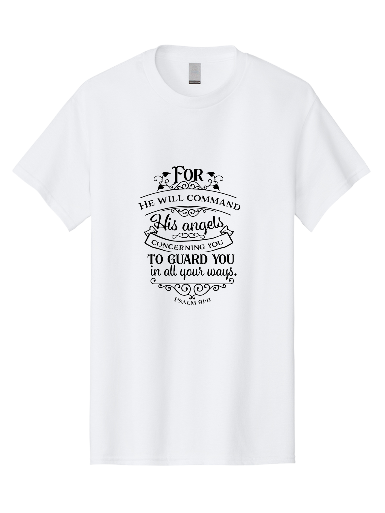 Psalm-91-11 Men'S Graphic Tee, 100% Cotton, Comfortable Casual Summer Wear, Machine Washable, Inspirational Quote, Christian Message, Bible Verse, Psalm 91:11, Spiritual Guidance, Faith-Based Art, Angelic Protection Aad107 3