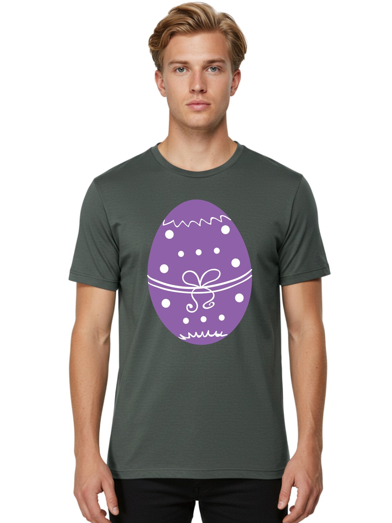 Purple-Easter-Egg Men'S Graphic Tee, 100% Cotton, Comfortable Casual Summer Wear, Machine Washable, Decorated Egg, Easter Egg, Purple Egg, Polka Dot Design, White Accents, Festive Pattern, Spring Decor, Holiday Theme, Egg Decoration Aad109 22