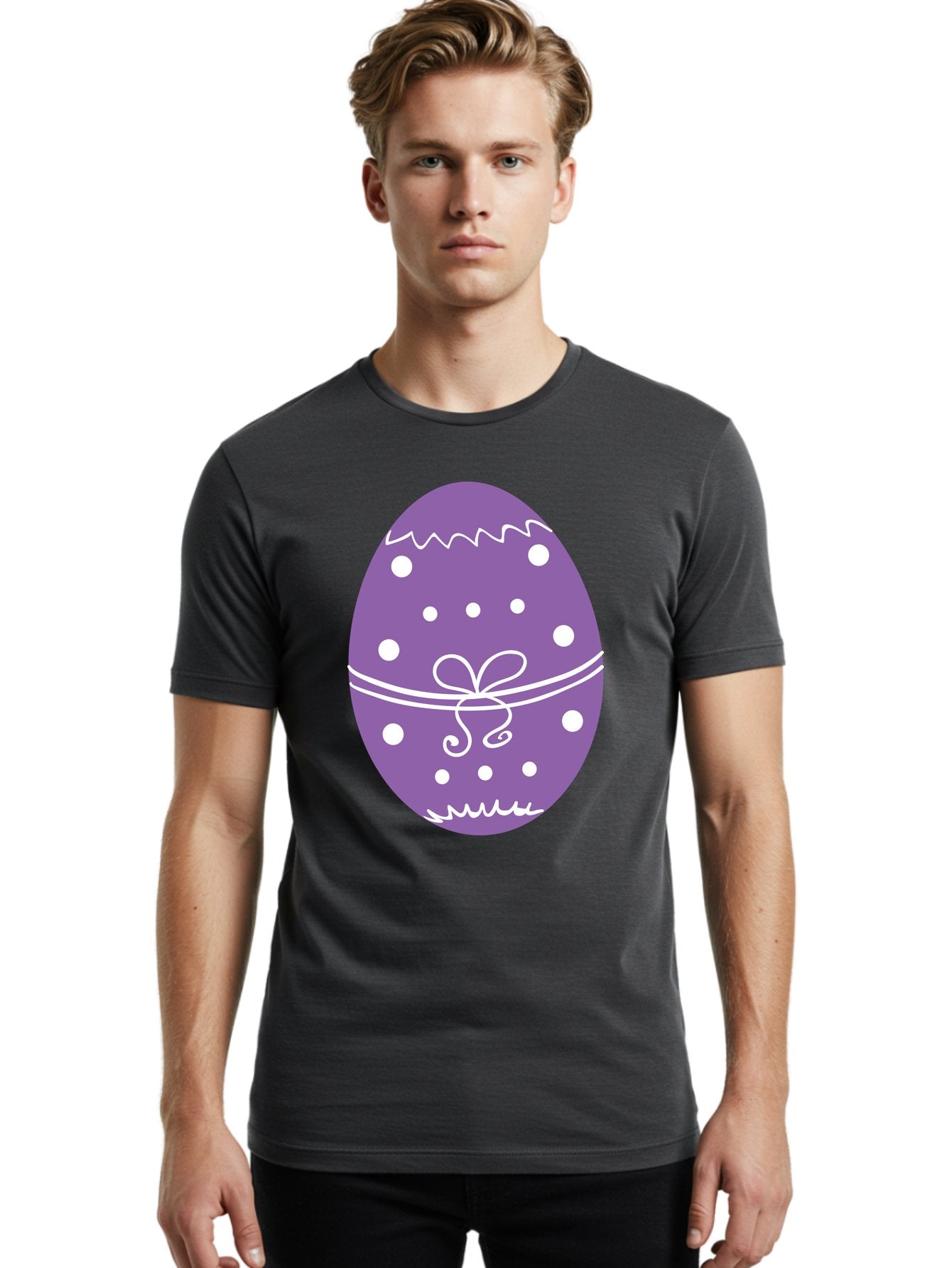 Purple-Easter-Egg Men'S Graphic Tee, 100% Cotton, Comfortable Casual Summer Wear, Machine Washable, Decorated Egg, Easter Egg, Purple Egg, Polka Dot Design, White Accents, Festive Pattern, Spring Decor, Holiday Theme, Egg Decoration Aad109 19