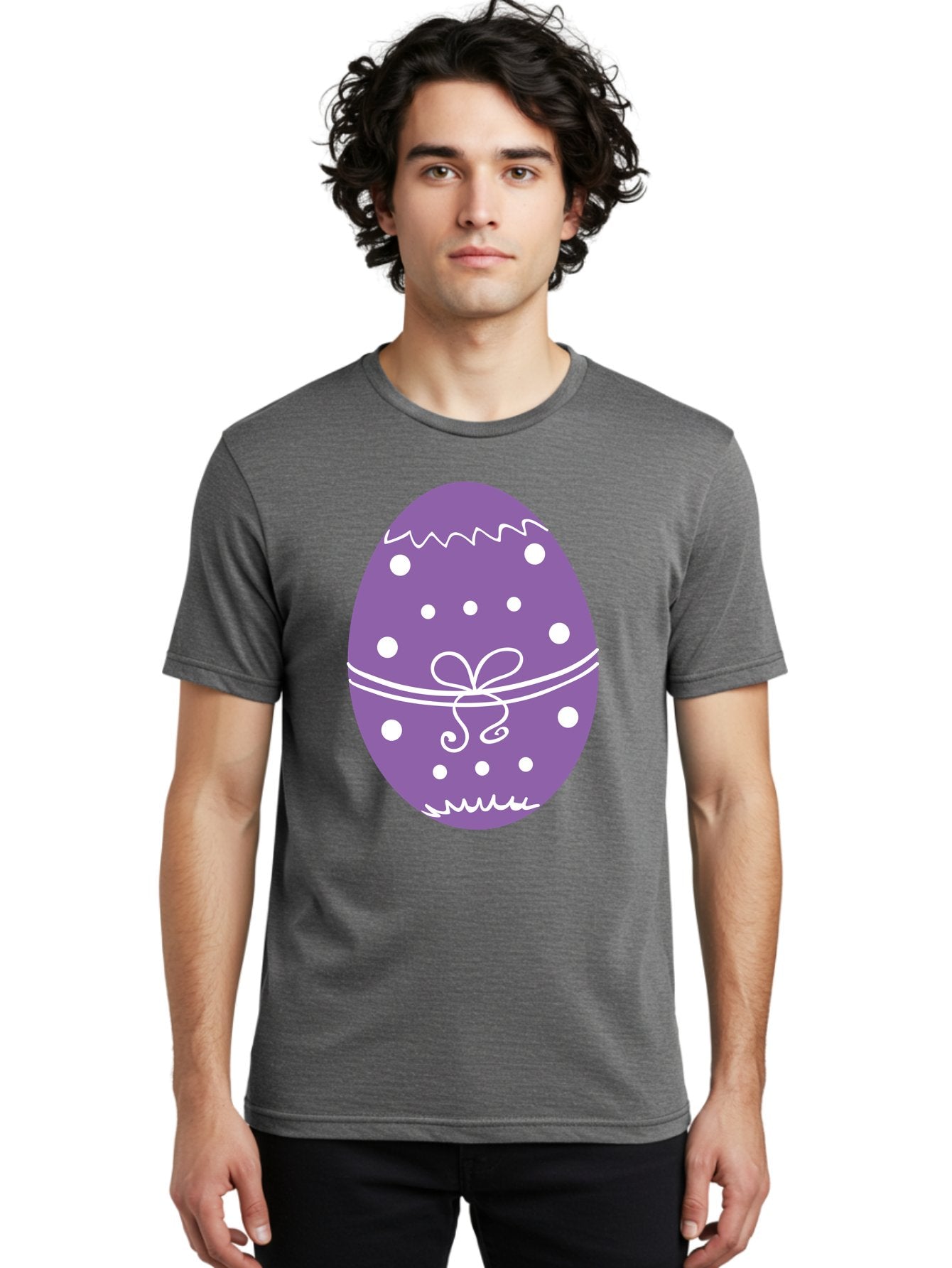 Purple-Easter-Egg Men'S Graphic Tee, 100% Cotton, Comfortable Casual Summer Wear, Machine Washable, Decorated Egg, Easter Egg, Purple Egg, Polka Dot Design, White Accents, Festive Pattern, Spring Decor, Holiday Theme, Egg Decoration Aad109 29