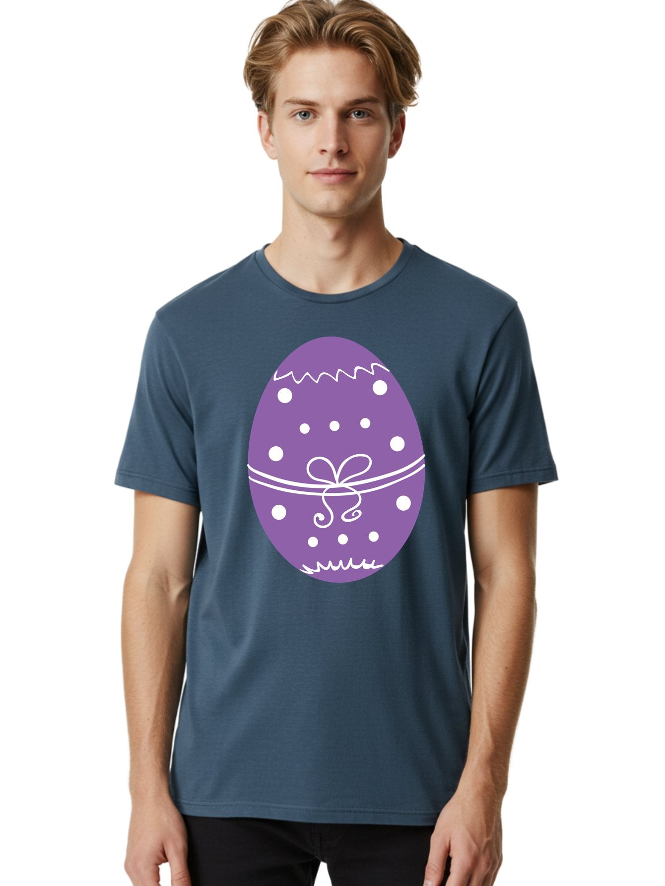 Purple-Easter-Egg Men'S Graphic Tee, 100% Cotton, Comfortable Casual Summer Wear, Machine Washable, Decorated Egg, Easter Egg, Purple Egg, Polka Dot Design, White Accents, Festive Pattern, Spring Decor, Holiday Theme, Egg Decoration Aad109 16