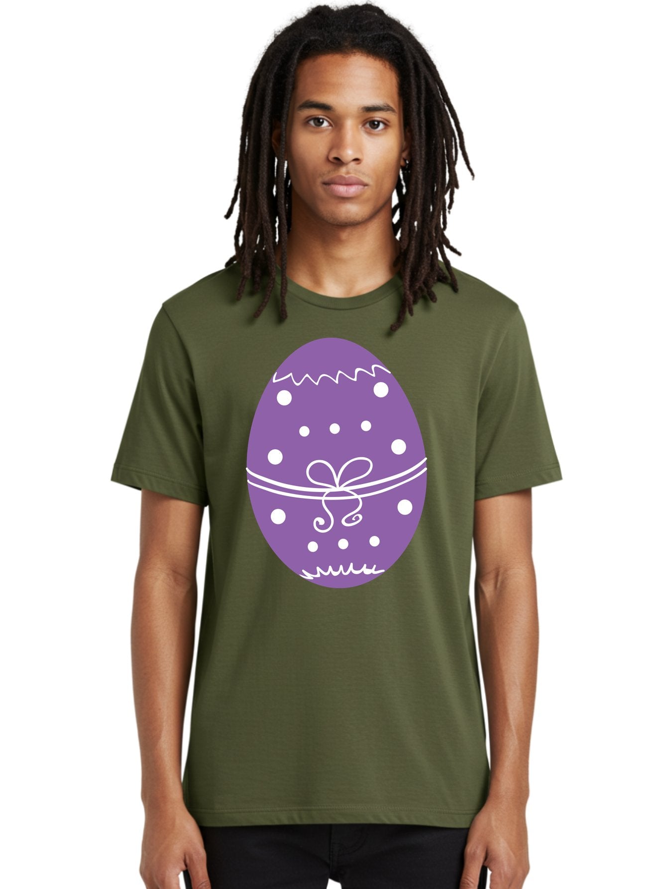 Purple-Easter-Egg Men'S Graphic Tee, 100% Cotton, Comfortable Casual Summer Wear, Machine Washable, Decorated Egg, Easter Egg, Purple Egg, Polka Dot Design, White Accents, Festive Pattern, Spring Decor, Holiday Theme, Egg Decoration Aad109 25