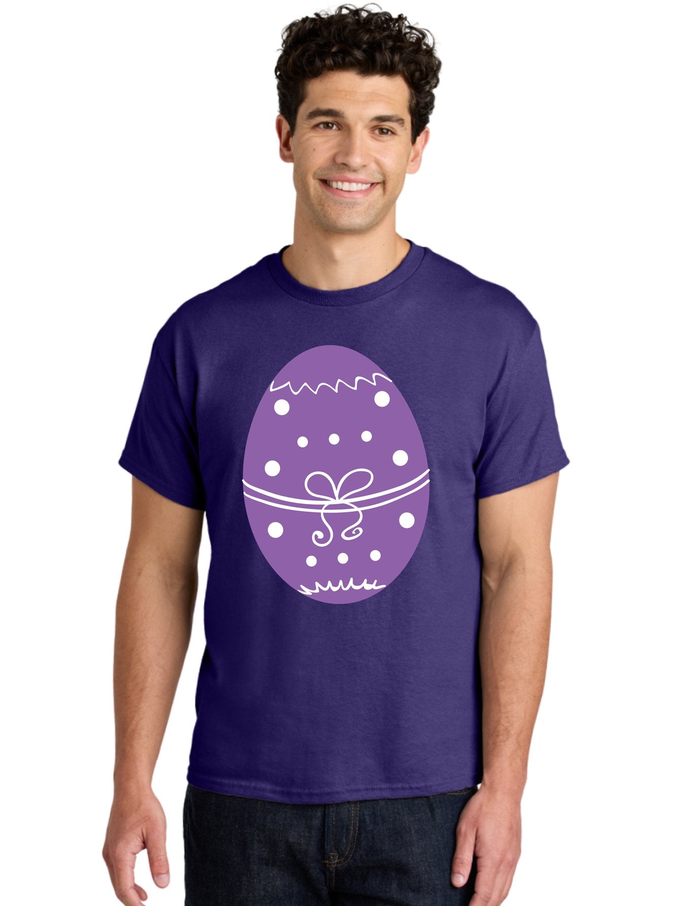 Purple-Easter-Egg Men'S Graphic Tee, 100% Cotton, Comfortable Casual Summer Wear, Machine Washable, Decorated Egg, Easter Egg, Purple Egg, Polka Dot Design, White Accents, Festive Pattern, Spring Decor, Holiday Theme, Egg Decoration Aad109 28