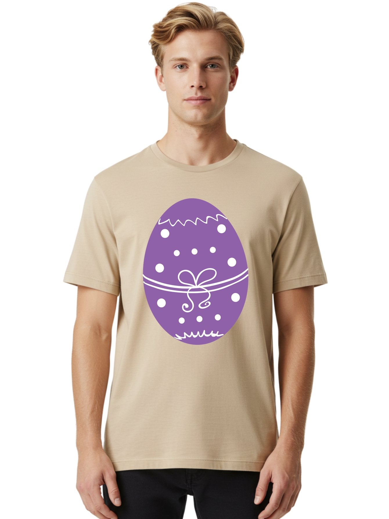 Purple-Easter-Egg Men'S Graphic Tee, 100% Cotton, Comfortable Casual Summer Wear, Machine Washable, Decorated Egg, Easter Egg, Purple Egg, Polka Dot Design, White Accents, Festive Pattern, Spring Decor, Holiday Theme, Egg Decoration Aad109 26