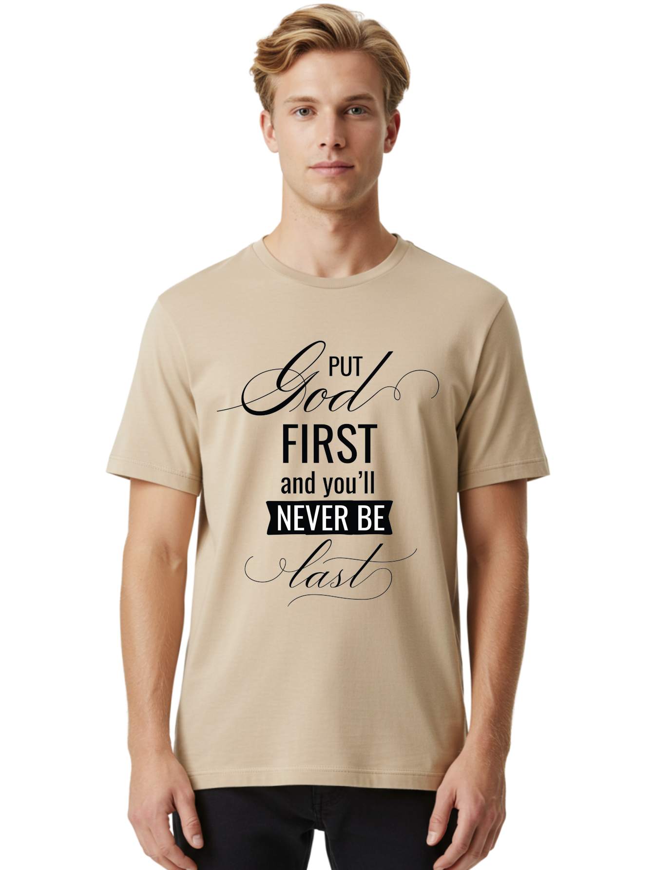 Put-God-First Men'S Graphic Tee, 100% Cotton, Comfortable Casual Summer Wear, Machine Washable, Inspirational Quote, Motivational Words, Faith-Based Message, Put God First, Inspirational Sayings, Motivational Phrases, Spiritual Guidance, Aad110 26