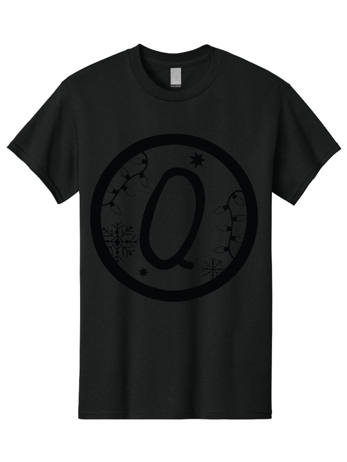 Q Men'S Graphic Tee, 100% Cotton, Comfortable Casual Summer Wear, Machine Washable, Christmas Decorations, Holiday Lights, Festive Snowflakes, Winter Wonderland, Black And Green Theme, Letter Q, Christmas Ornaments, Seasonal Design Aad111 11