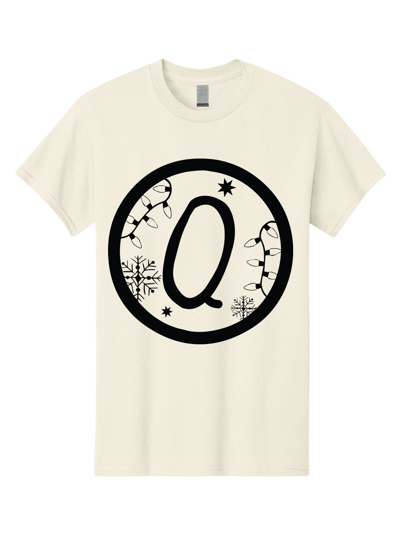 Q Men'S Graphic Tee, 100% Cotton, Comfortable Casual Summer Wear, Machine Washable, Christmas Decorations, Holiday Lights, Festive Snowflakes, Winter Wonderland, Black And Green Theme, Letter Q, Christmas Ornaments, Seasonal Design Aad111 12