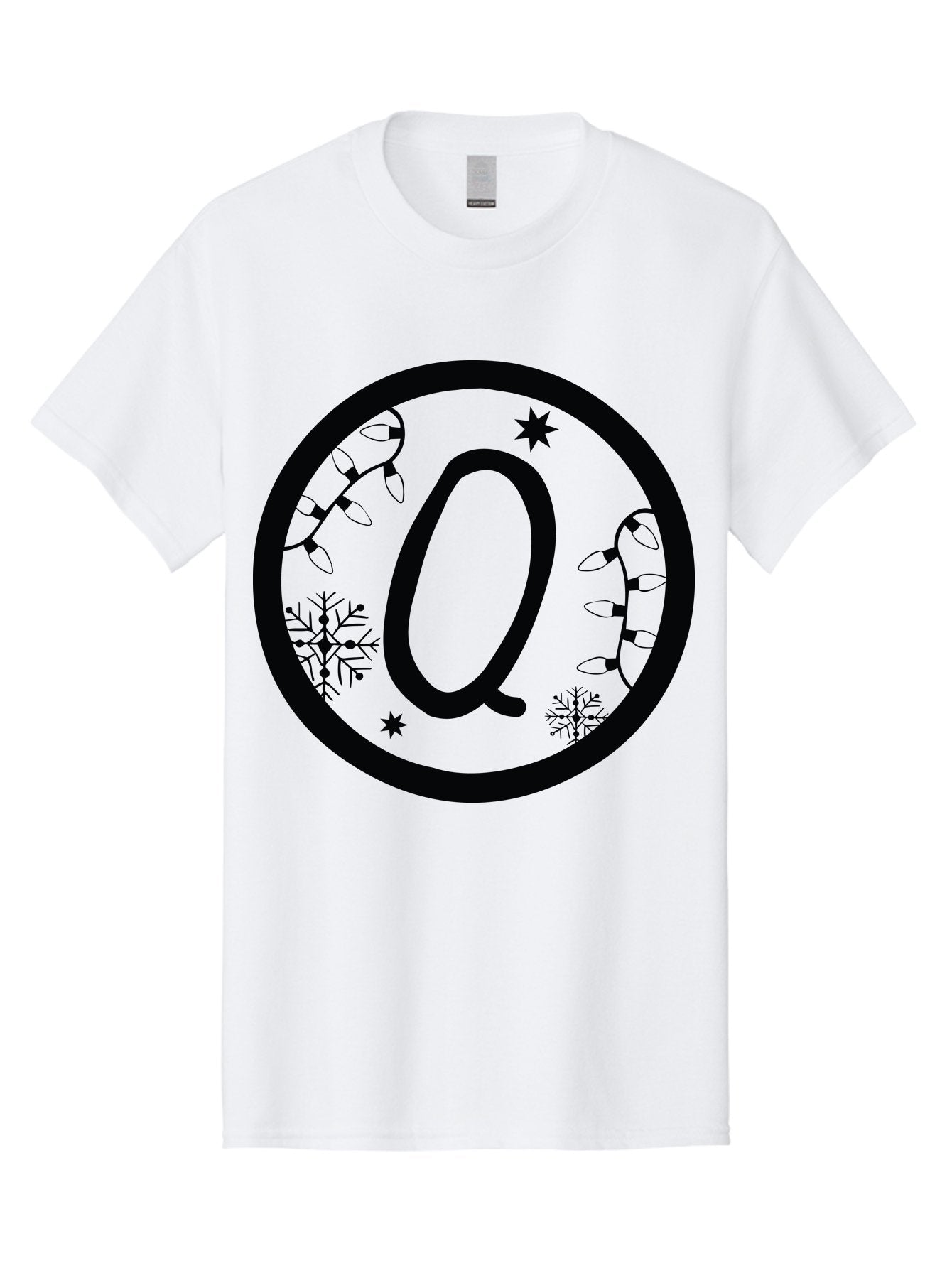 Q Men'S Graphic Tee, 100% Cotton, Comfortable Casual Summer Wear, Machine Washable, Christmas Decorations, Holiday Lights, Festive Snowflakes, Winter Wonderland, Black And Green Theme, Letter Q, Christmas Ornaments, Seasonal Design Aad111 10