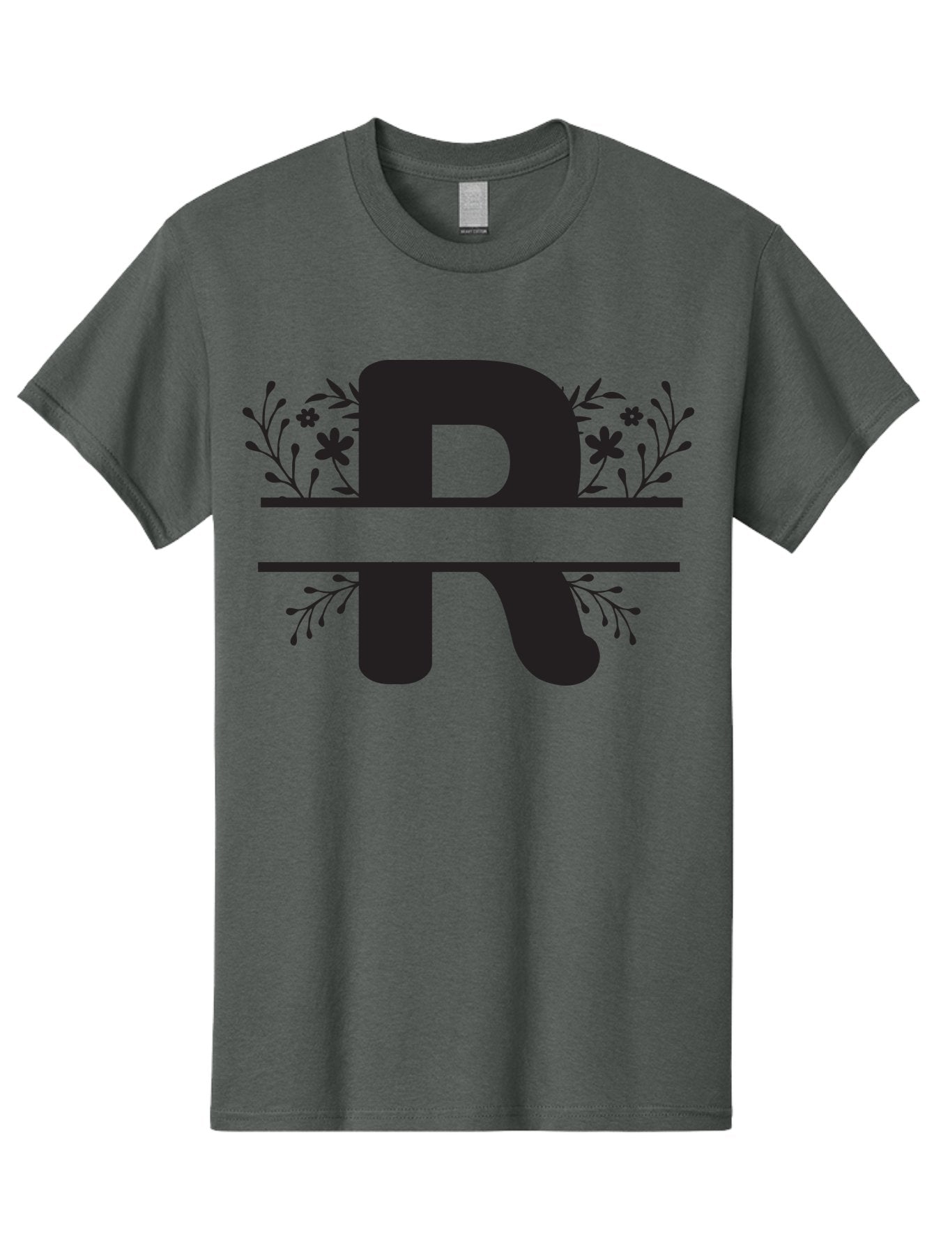 R Men'S Graphic Tee, 100% Cotton, Comfortable Casual Summer Wear, Machine Washable, Stylized Letter R, Floral Design, Black Lettering, Decorative Elements, Flowers And Leaves, Elegant Typography, Sophisticated Graphics Aad112 3