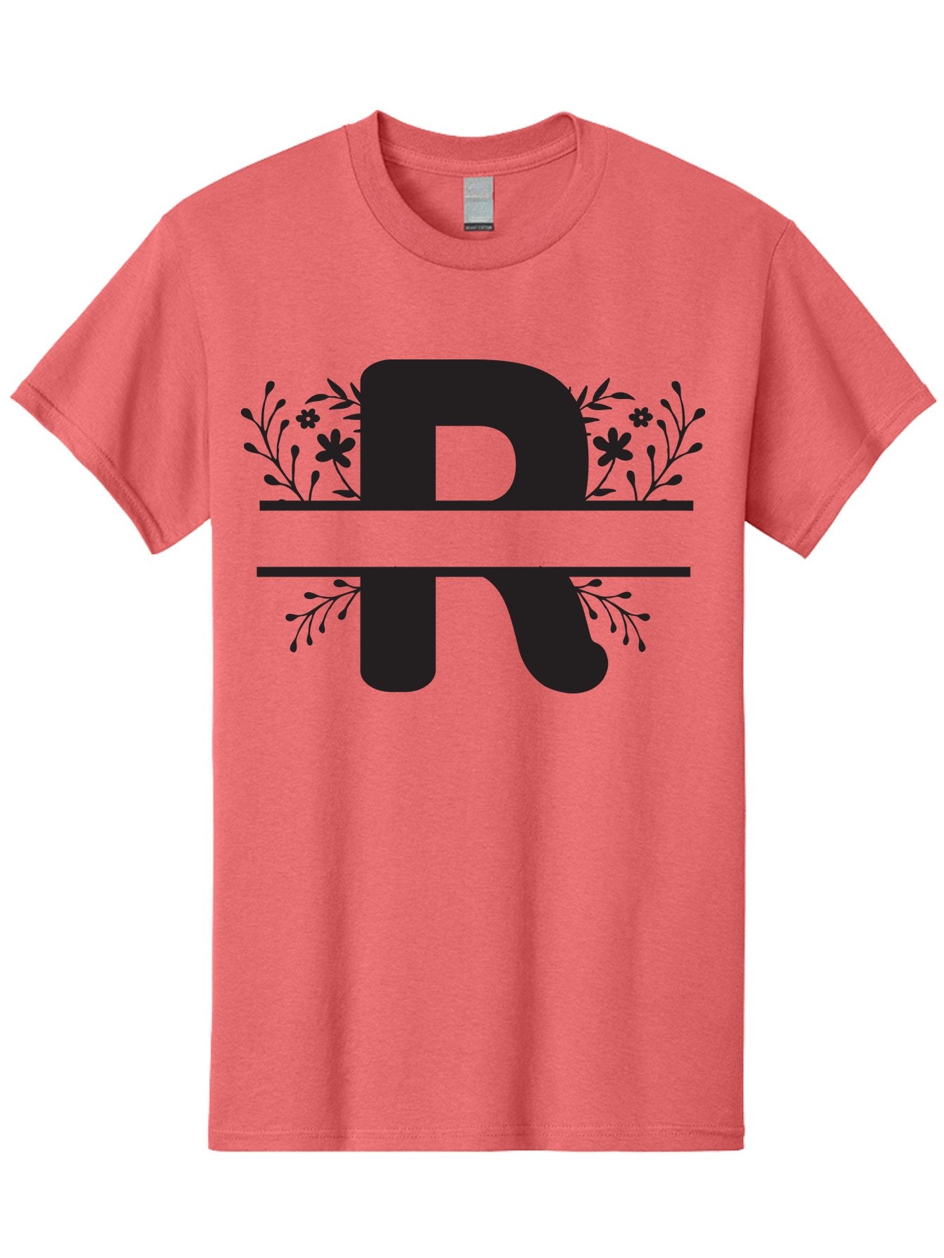 R Men'S Graphic Tee, 100% Cotton, Comfortable Casual Summer Wear, Machine Washable, Stylized Letter R, Floral Design, Black Lettering, Decorative Elements, Flowers And Leaves, Elegant Typography, Sophisticated Graphics Aad112 4