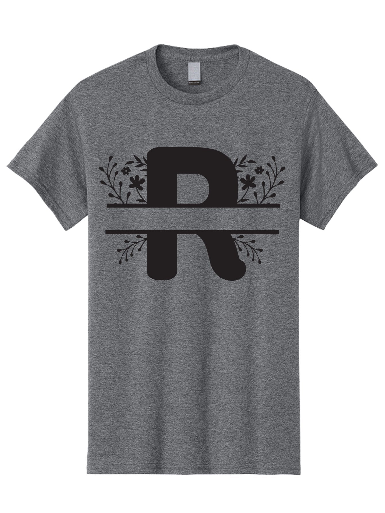 R Men'S Graphic Tee, 100% Cotton, Comfortable Casual Summer Wear, Machine Washable, Stylized Letter R, Floral Design, Black Lettering, Decorative Elements, Flowers And Leaves, Elegant Typography, Sophisticated Graphics Aad112 5