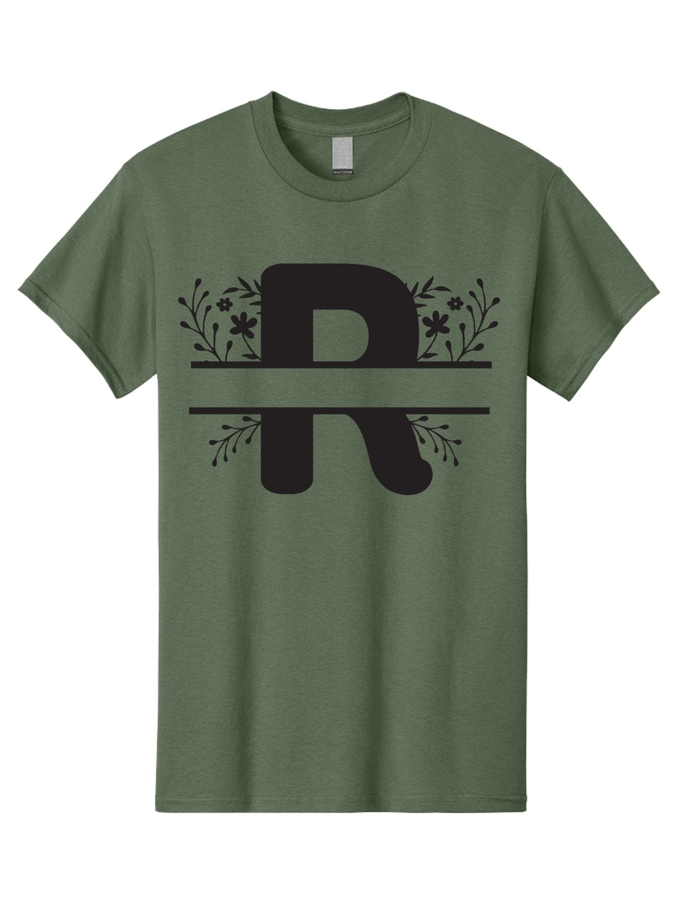 R Men'S Graphic Tee, 100% Cotton, Comfortable Casual Summer Wear, Machine Washable, Stylized Letter R, Floral Design, Black Lettering, Decorative Elements, Flowers And Leaves, Elegant Typography, Sophisticated Graphics Aad112 10