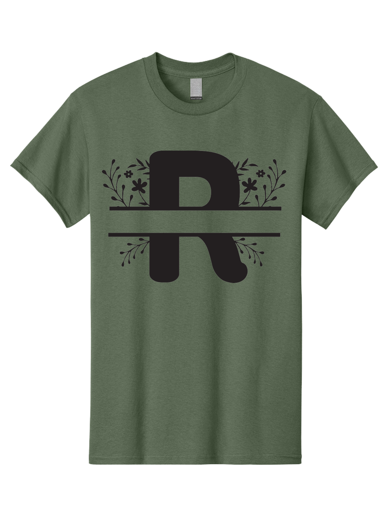 R Men'S Graphic Tee, 100% Cotton, Comfortable Casual Summer Wear, Machine Washable, Stylized Letter R, Floral Design, Black Lettering, Decorative Elements, Flowers And Leaves, Elegant Typography, Sophisticated Graphics Aad112 27