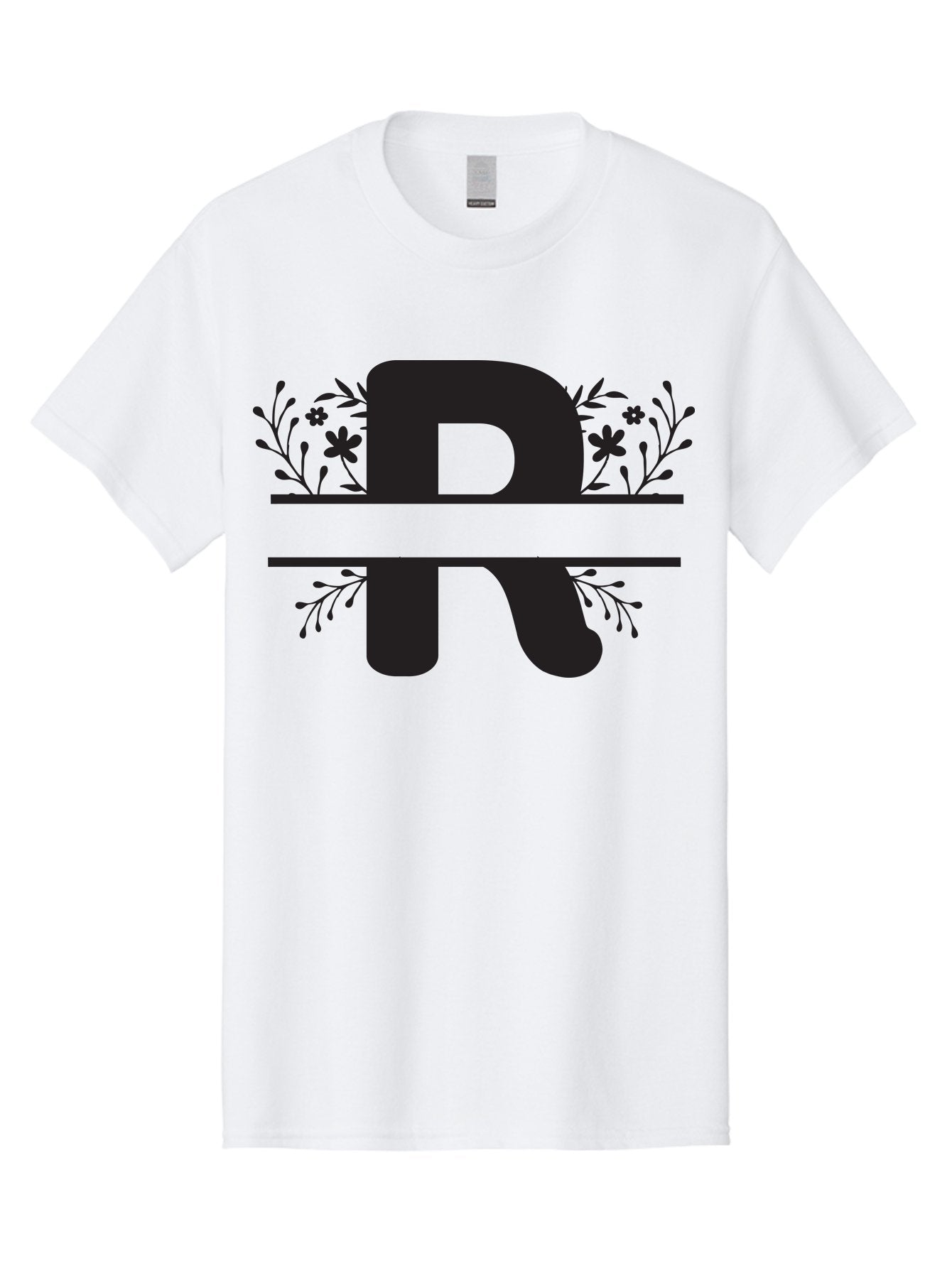 R Men'S Graphic Tee, 100% Cotton, Comfortable Casual Summer Wear, Machine Washable, Stylized Letter R, Floral Design, Black Lettering, Decorative Elements, Flowers And Leaves, Elegant Typography, Sophisticated Graphics Aad112 8