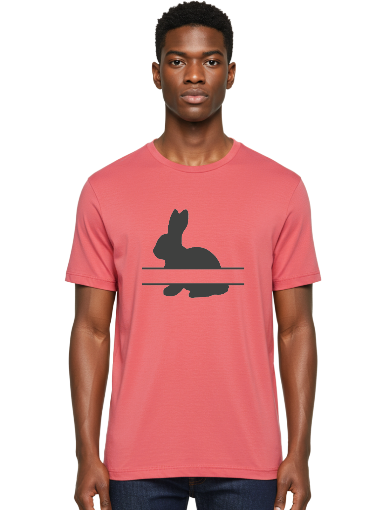 Rabbit-Silhouette Men'S Graphic Tee, 100% Cotton, Comfortable Casual Summer Wear, Machine Washable, Rabbit Silhouette, Minimalist Design, Simple Shape, Black Silhouette, Cute Rabbit, Modern Art, Creative Illustration, Simple Graphics Aad114 8