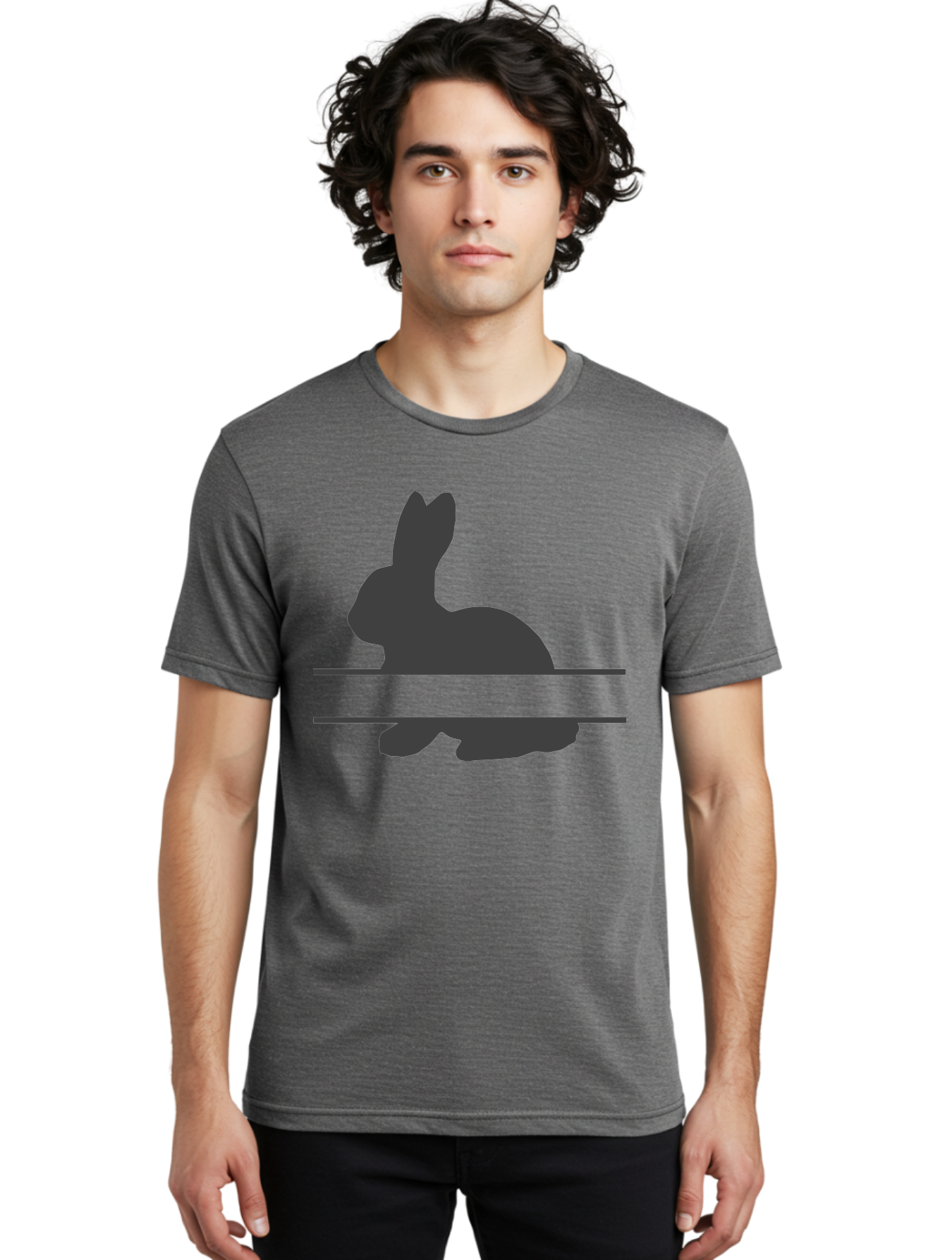 Rabbit-Silhouette Men'S Graphic Tee, 100% Cotton, Comfortable Casual Summer Wear, Machine Washable, Rabbit Silhouette, Minimalist Design, Simple Shape, Black Silhouette, Cute Rabbit, Modern Art, Creative Illustration, Simple Graphics Aad114 24