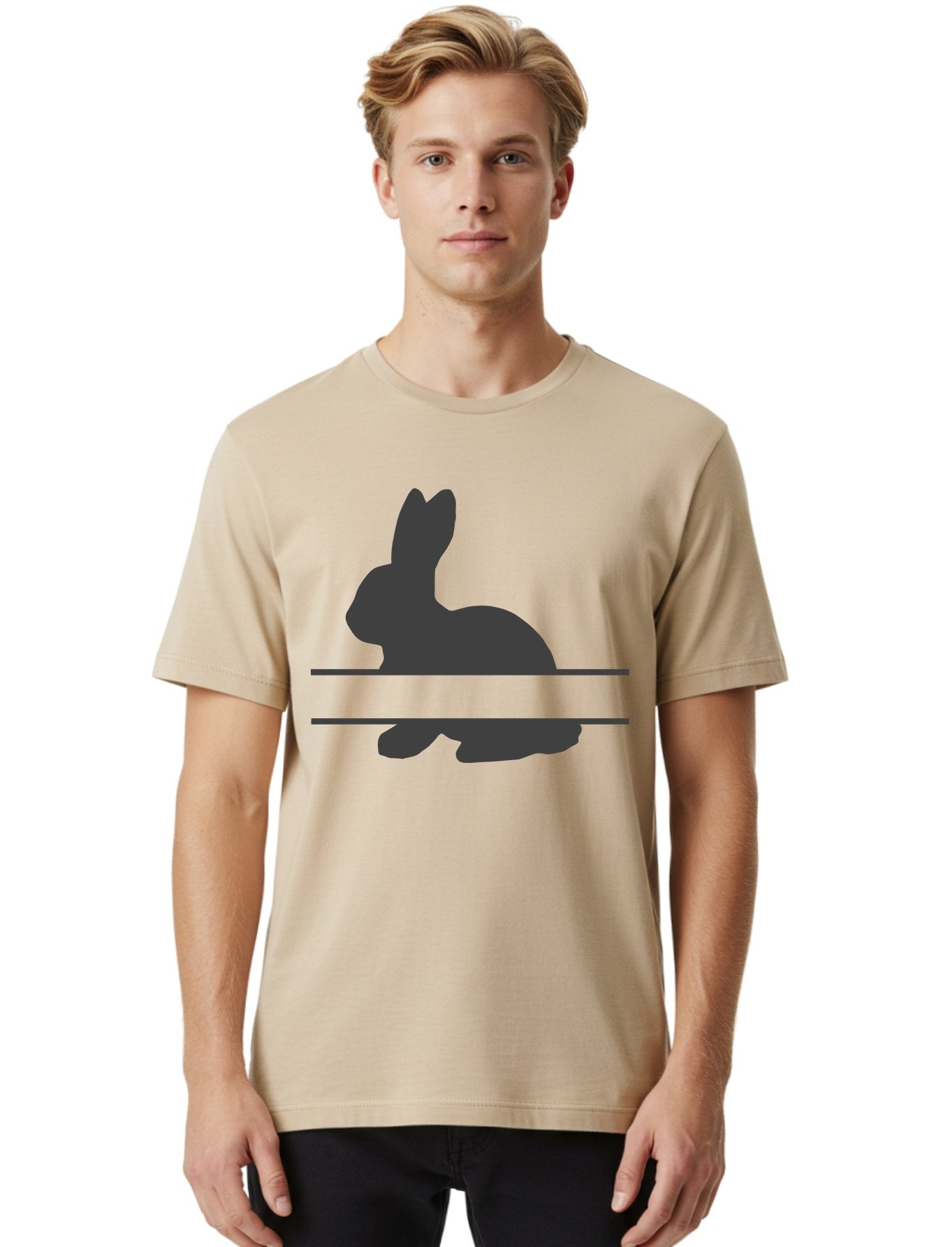 Rabbit-Silhouette Men'S Graphic Tee, 100% Cotton, Comfortable Casual Summer Wear, Machine Washable, Rabbit Silhouette, Minimalist Design, Simple Shape, Black Silhouette, Cute Rabbit, Modern Art, Creative Illustration, Simple Graphics Aad114 20