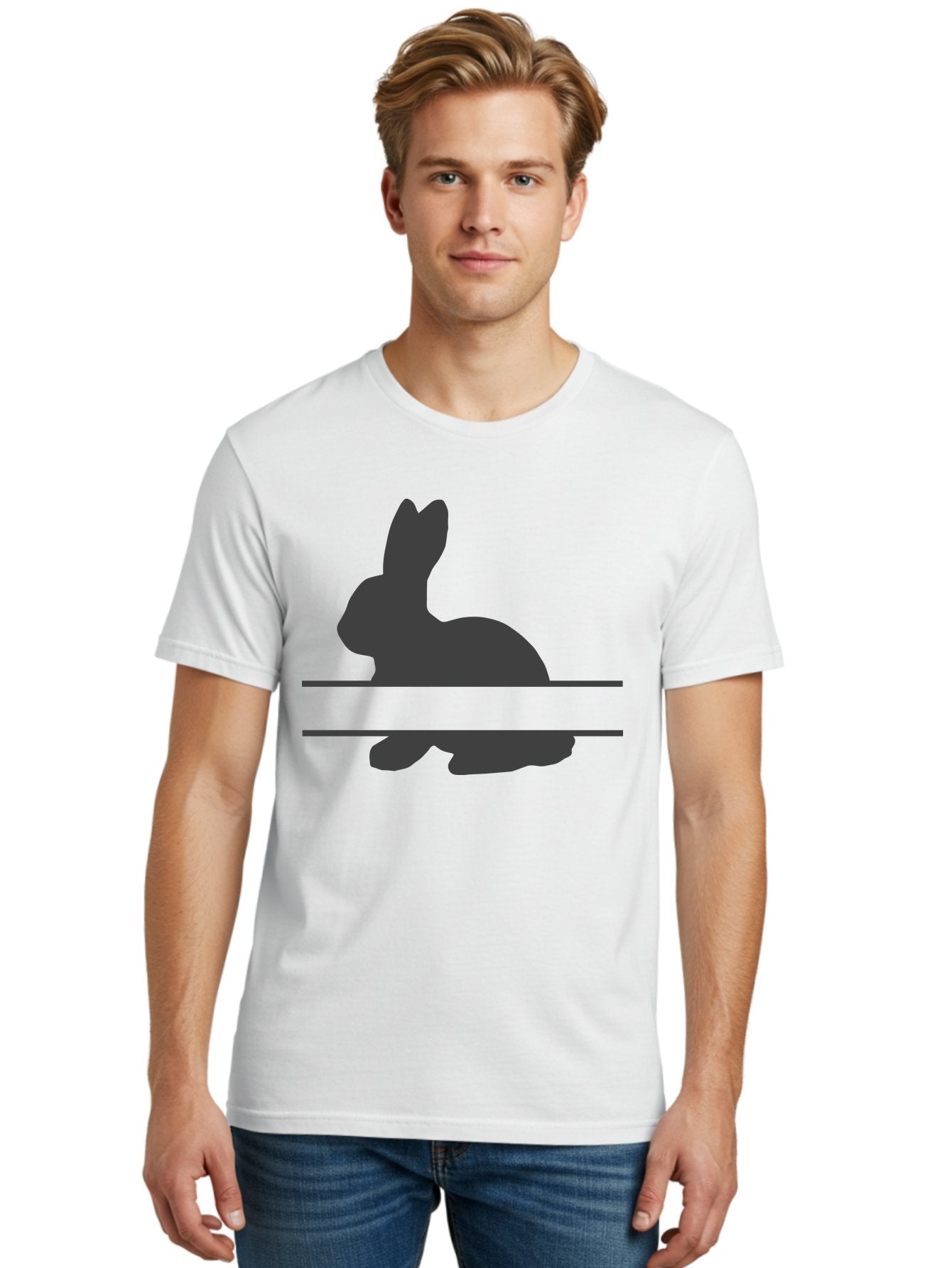 Rabbit-Silhouette Men'S Graphic Tee, 100% Cotton, Comfortable Casual Summer Wear, Machine Washable, Rabbit Silhouette, Minimalist Design, Simple Shape, Black Silhouette, Cute Rabbit, Modern Art, Creative Illustration, Simple Graphics Aad114 19