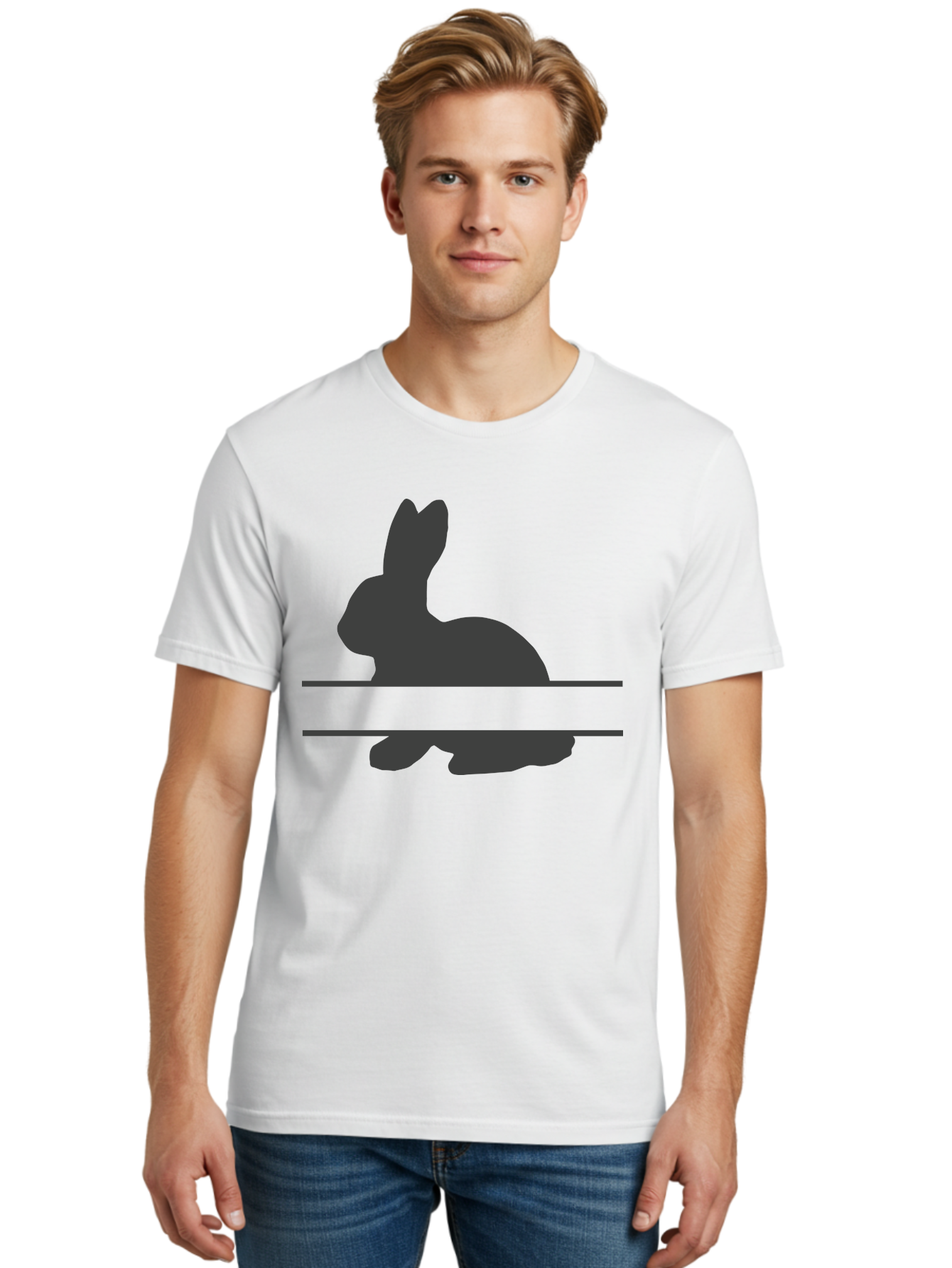 Rabbit-Silhouette Men'S Graphic Tee, 100% Cotton, Comfortable Casual Summer Wear, Machine Washable, Rabbit Silhouette, Minimalist Design, Simple Shape, Black Silhouette, Cute Rabbit, Modern Art, Creative Illustration, Simple Graphics Aad114 22
