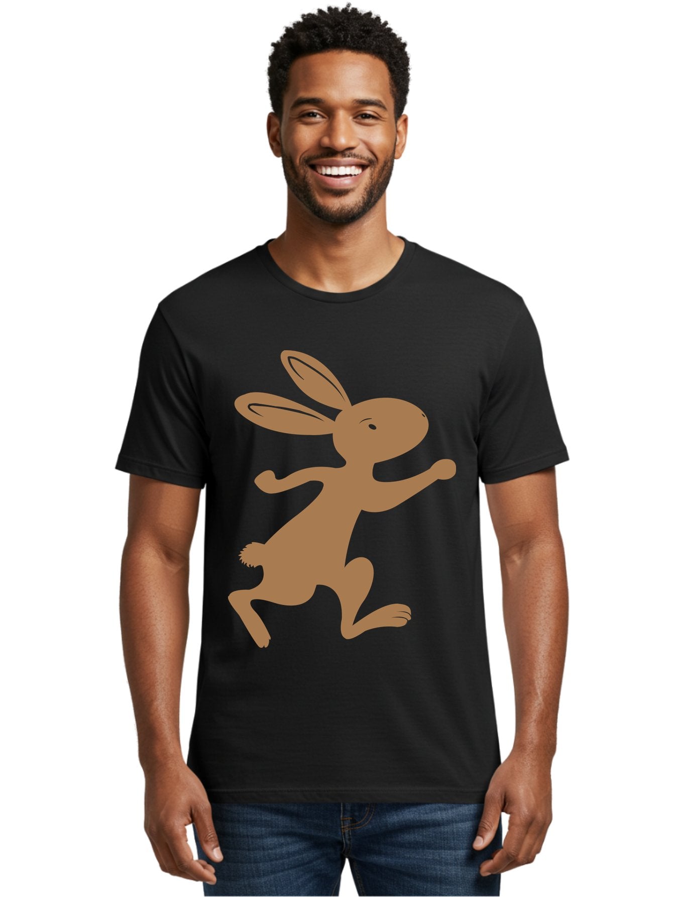 Rabbit Men'S Graphic Tee, 100% Cotton, Comfortable Casual Summer Wear, Machine Washable, Cartoon Rabbit, Jumping Rabbit, Brown Rabbit, Playful Pose, Cute Illustration, Simple Design, Whimsical Art, Cartoon Character, Funny Rabbit Aad115 30