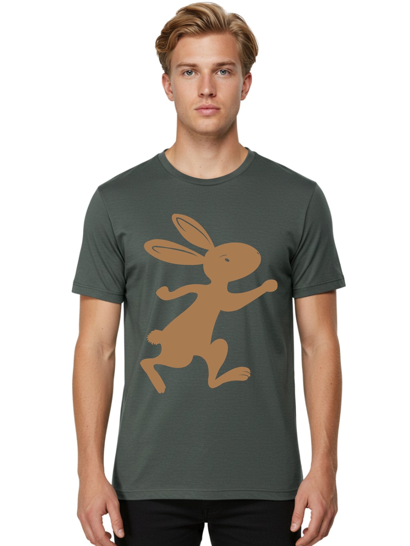 Rabbit Men'S Graphic Tee, 100% Cotton, Comfortable Casual Summer Wear, Machine Washable, Cartoon Rabbit, Jumping Rabbit, Brown Rabbit, Playful Pose, Cute Illustration, Simple Design, Whimsical Art, Cartoon Character, Funny Rabbit Aad115 22