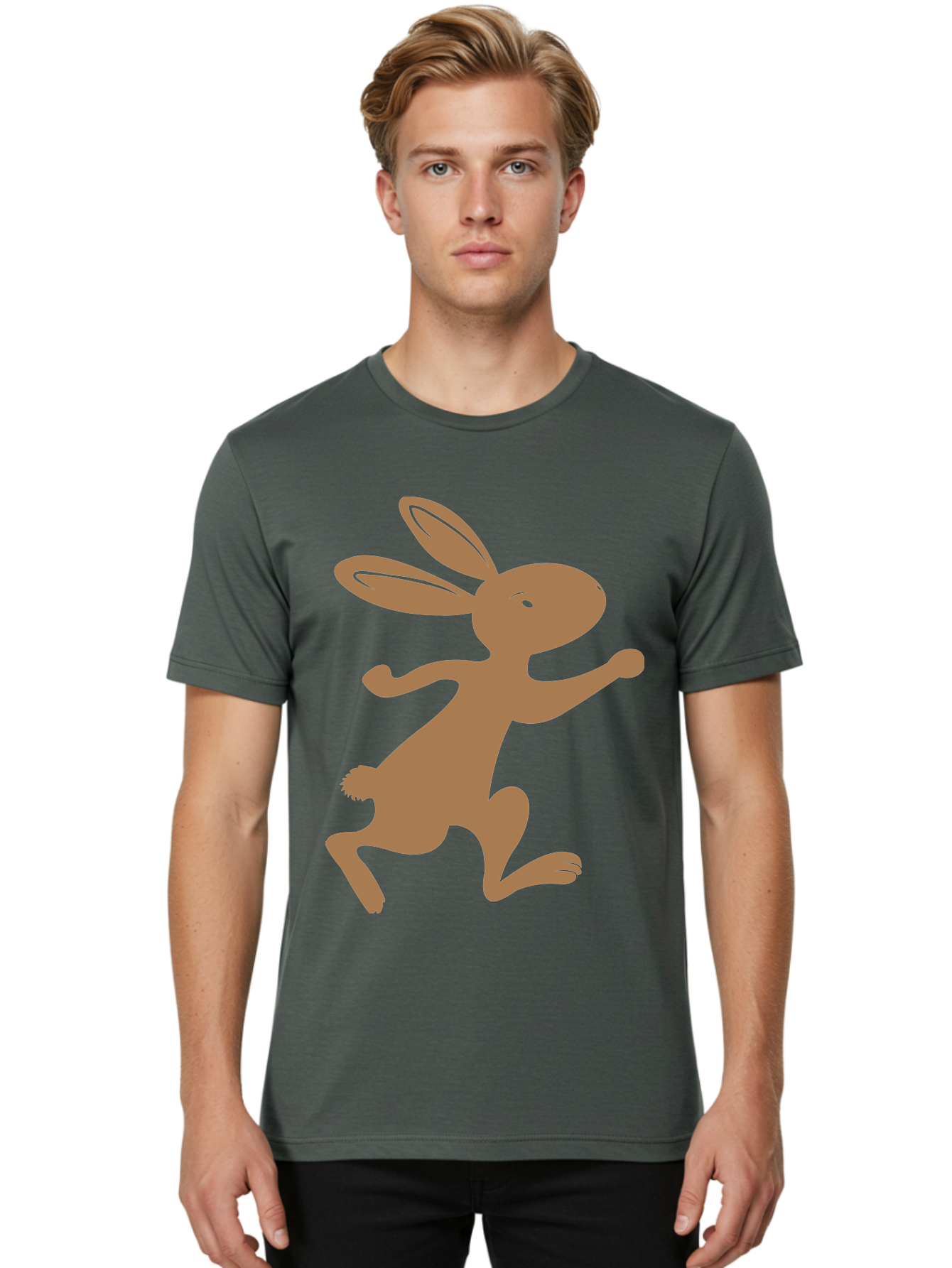 Rabbit Men'S Graphic Tee, 100% Cotton, Comfortable Casual Summer Wear, Machine Washable, Cartoon Rabbit, Jumping Rabbit, Brown Rabbit, Playful Pose, Cute Illustration, Simple Design, Whimsical Art, Cartoon Character, Funny Rabbit Aad115 18