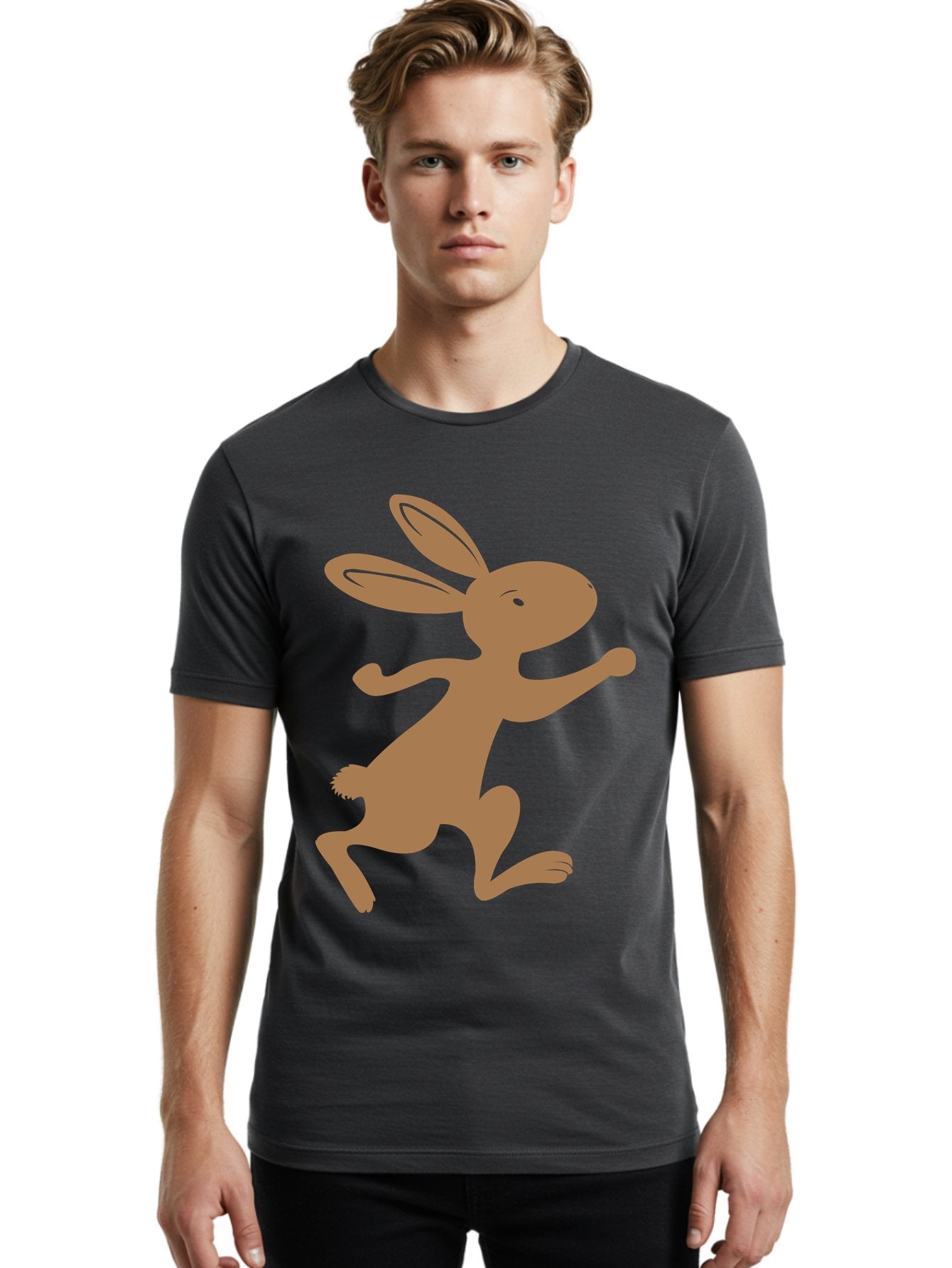 Rabbit Men'S Graphic Tee, 100% Cotton, Comfortable Casual Summer Wear, Machine Washable, Cartoon Rabbit, Jumping Rabbit, Brown Rabbit, Playful Pose, Cute Illustration, Simple Design, Whimsical Art, Cartoon Character, Funny Rabbit Aad115 18
