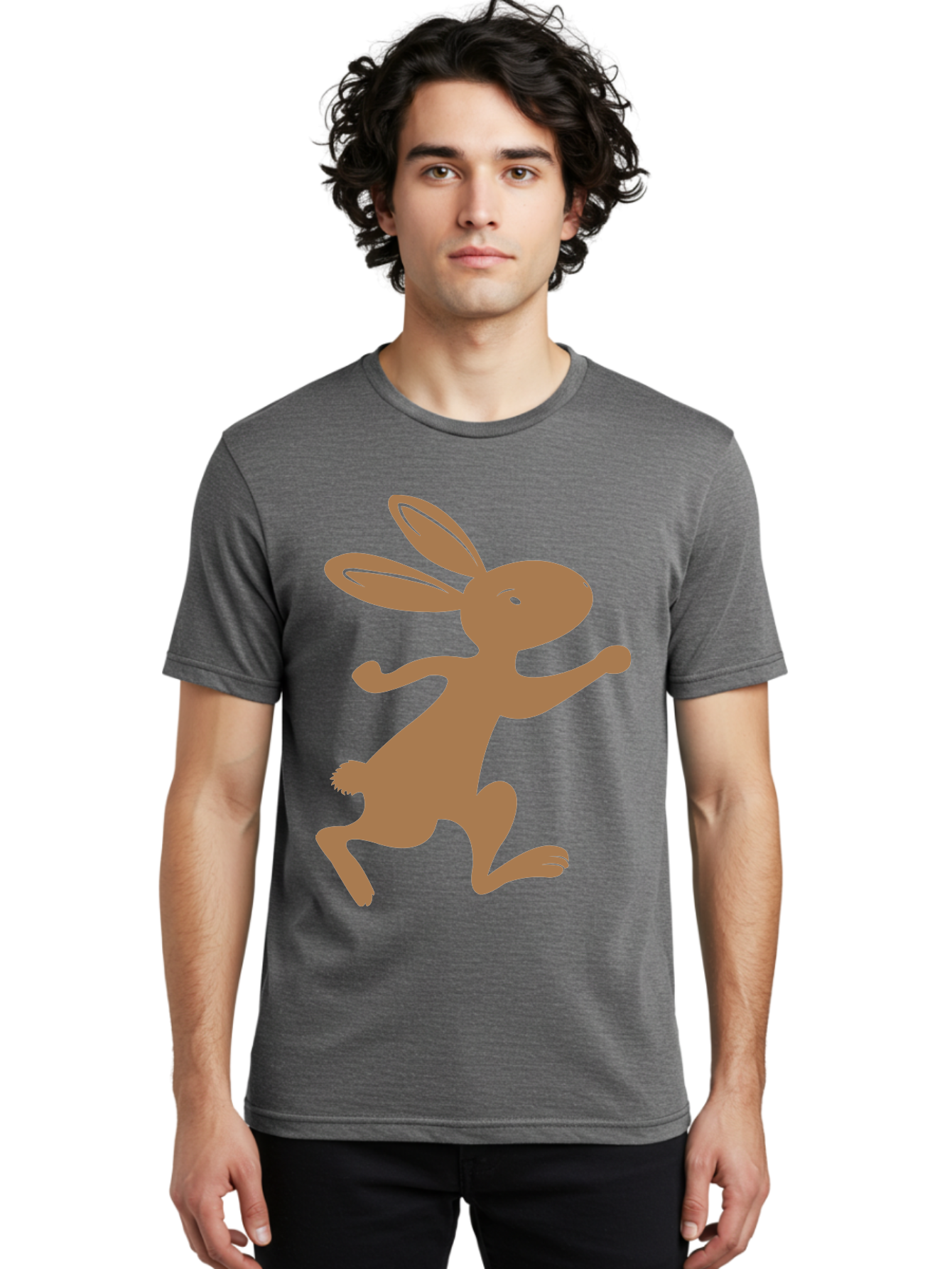 Rabbit Men'S Graphic Tee, 100% Cotton, Comfortable Casual Summer Wear, Machine Washable, Cartoon Rabbit, Jumping Rabbit, Brown Rabbit, Playful Pose, Cute Illustration, Simple Design, Whimsical Art, Cartoon Character, Funny Rabbit Aad115 10