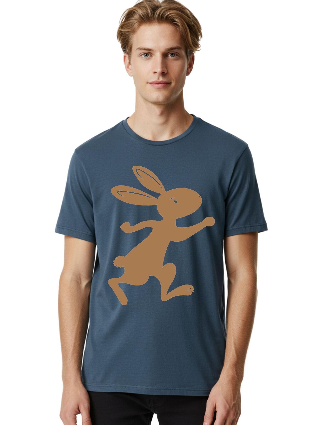 Rabbit Men'S Graphic Tee, 100% Cotton, Comfortable Casual Summer Wear, Machine Washable, Cartoon Rabbit, Jumping Rabbit, Brown Rabbit, Playful Pose, Cute Illustration, Simple Design, Whimsical Art, Cartoon Character, Funny Rabbit Aad115 4