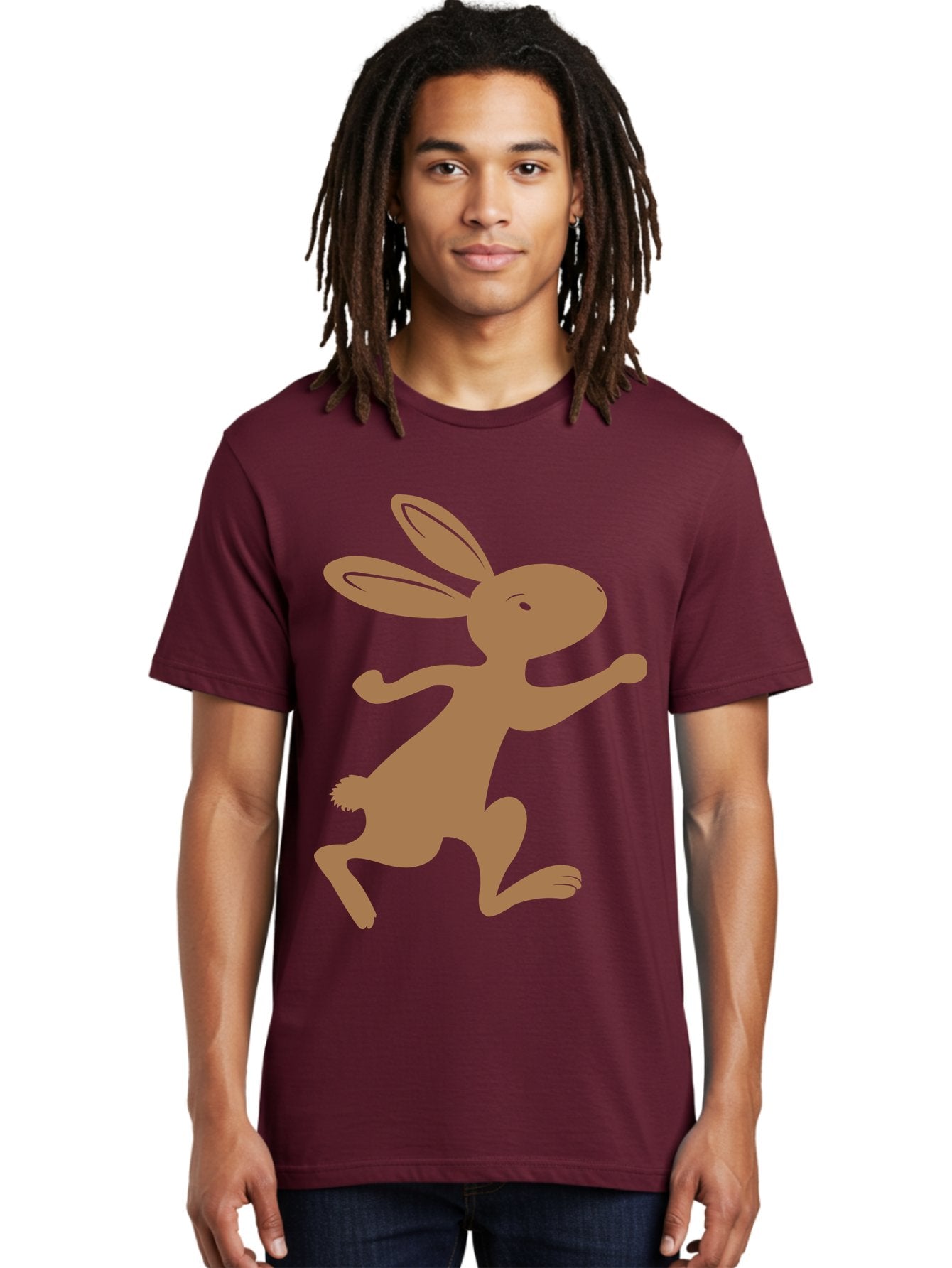 Rabbit Men'S Graphic Tee, 100% Cotton, Comfortable Casual Summer Wear, Machine Washable, Cartoon Rabbit, Jumping Rabbit, Brown Rabbit, Playful Pose, Cute Illustration, Simple Design, Whimsical Art, Cartoon Character, Funny Rabbit Aad115 23