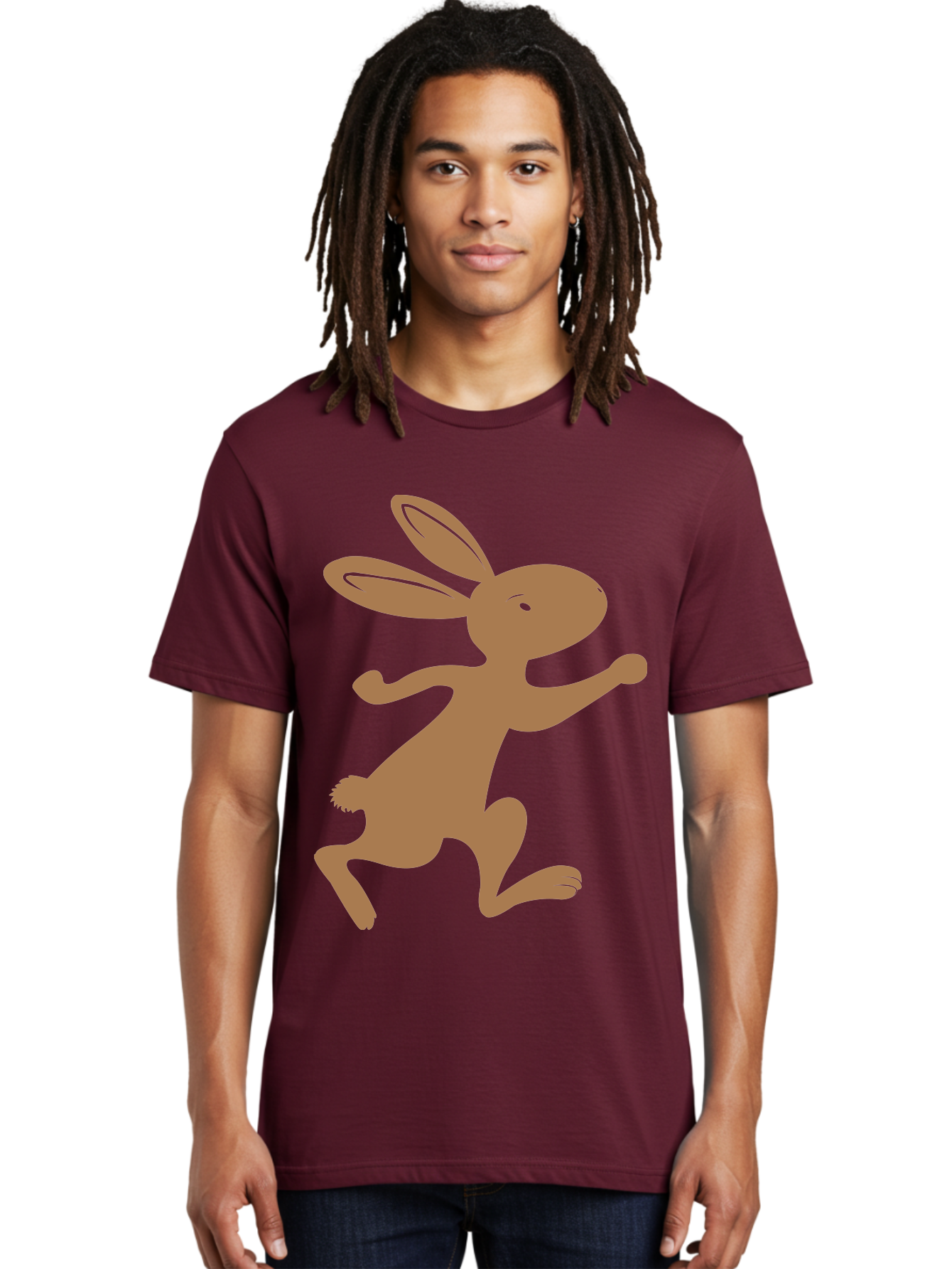 Rabbit Men'S Graphic Tee, 100% Cotton, Comfortable Casual Summer Wear, Machine Washable, Cartoon Rabbit, Jumping Rabbit, Brown Rabbit, Playful Pose, Cute Illustration, Simple Design, Whimsical Art, Cartoon Character, Funny Rabbit Aad115 16