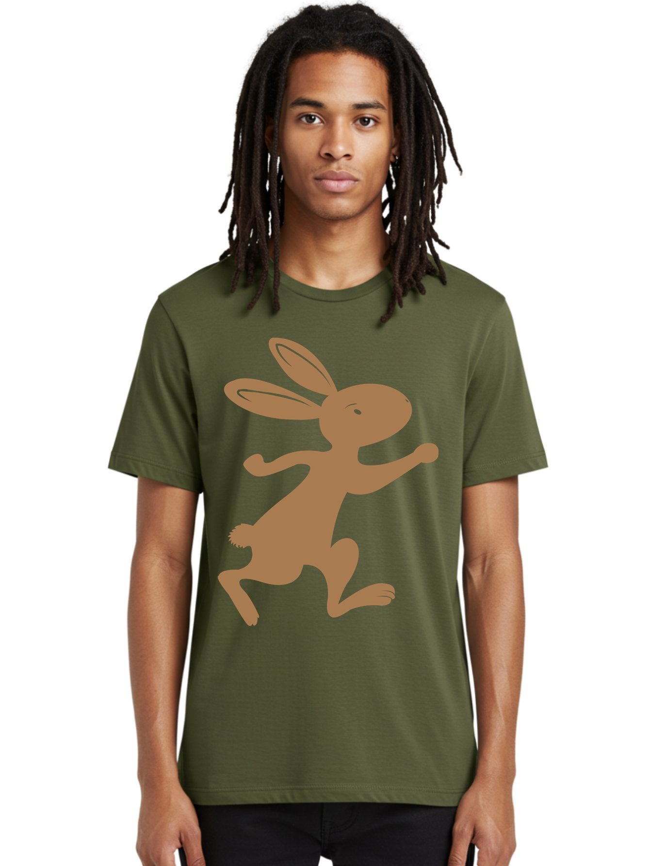 Rabbit Men'S Graphic Tee, 100% Cotton, Comfortable Casual Summer Wear, Machine Washable, Cartoon Rabbit, Jumping Rabbit, Brown Rabbit, Playful Pose, Cute Illustration, Simple Design, Whimsical Art, Cartoon Character, Funny Rabbit Aad115 20