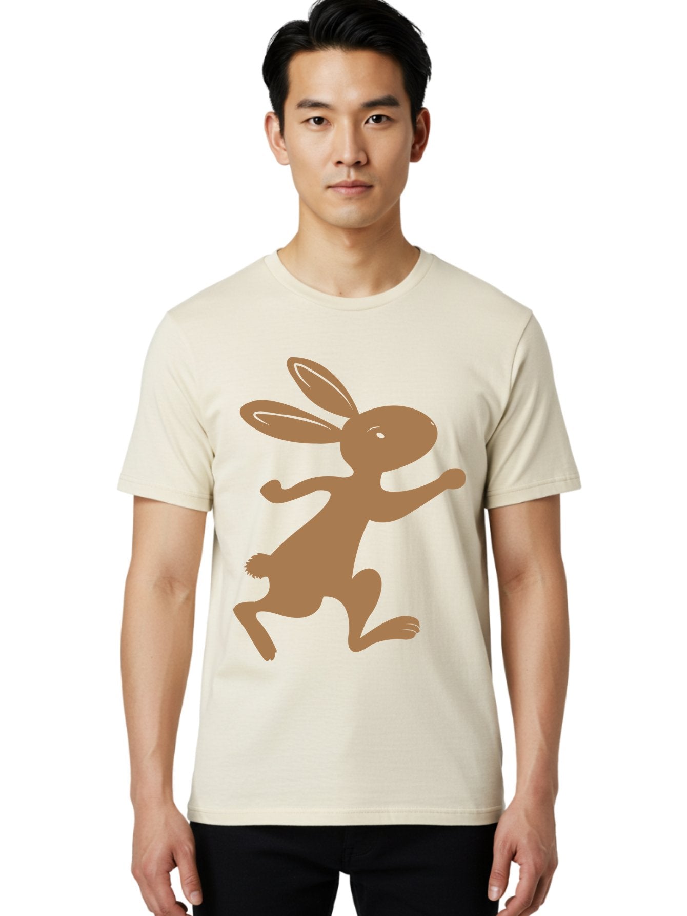 Rabbit Men'S Graphic Tee, 100% Cotton, Comfortable Casual Summer Wear, Machine Washable, Cartoon Rabbit, Jumping Rabbit, Brown Rabbit, Playful Pose, Cute Illustration, Simple Design, Whimsical Art, Cartoon Character, Funny Rabbit Aad115 19