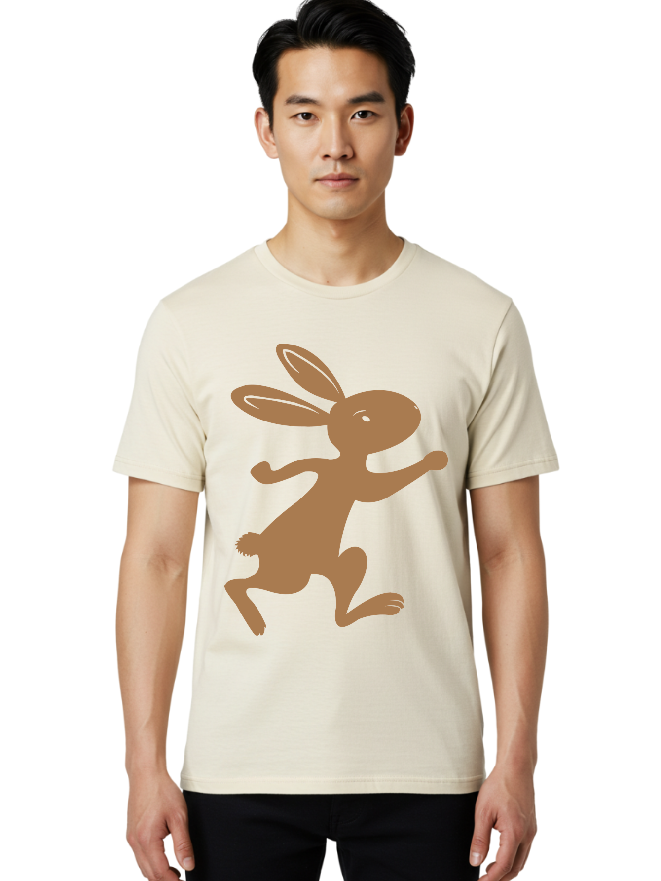 Rabbit Men'S Graphic Tee, 100% Cotton, Comfortable Casual Summer Wear, Machine Washable, Cartoon Rabbit, Jumping Rabbit, Brown Rabbit, Playful Pose, Cute Illustration, Simple Design, Whimsical Art, Cartoon Character, Funny Rabbit Aad115 22