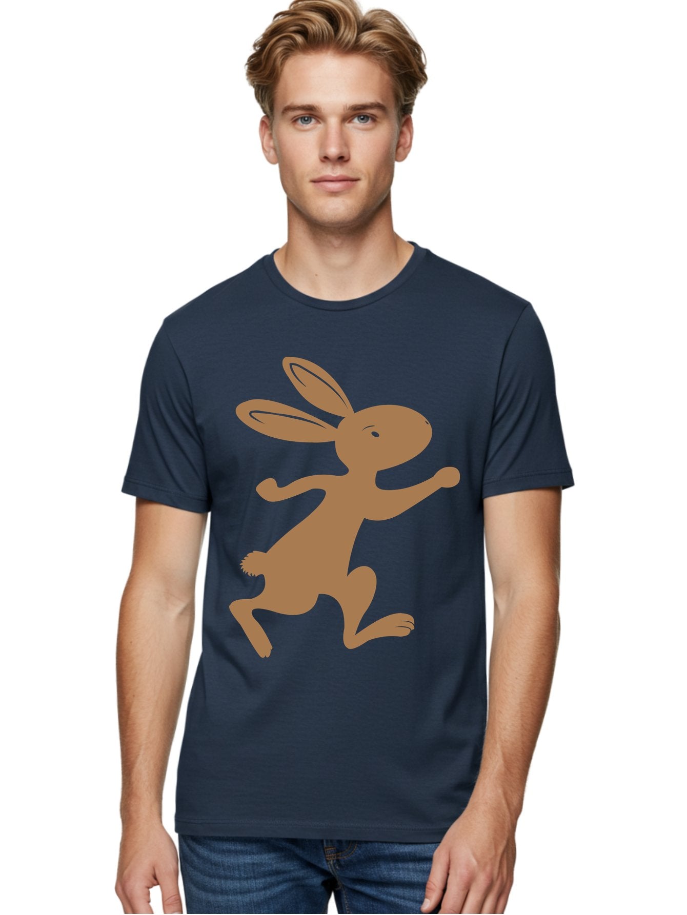 Rabbit Men'S Graphic Tee, 100% Cotton, Comfortable Casual Summer Wear, Machine Washable, Cartoon Rabbit, Jumping Rabbit, Brown Rabbit, Playful Pose, Cute Illustration, Simple Design, Whimsical Art, Cartoon Character, Funny Rabbit Aad115 27