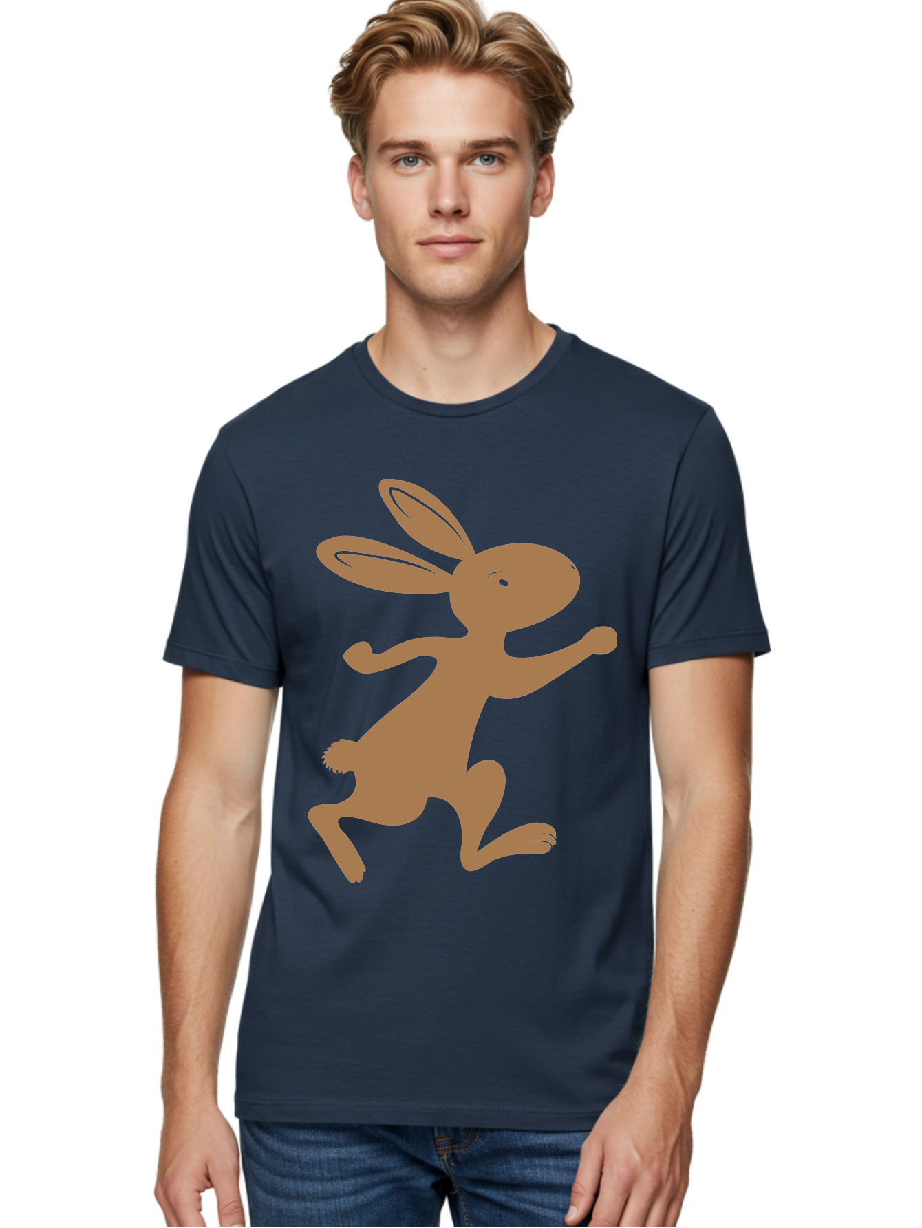 Rabbit Men'S Graphic Tee, 100% Cotton, Comfortable Casual Summer Wear, Machine Washable, Cartoon Rabbit, Jumping Rabbit, Brown Rabbit, Playful Pose, Cute Illustration, Simple Design, Whimsical Art, Cartoon Character, Funny Rabbit Aad115 8