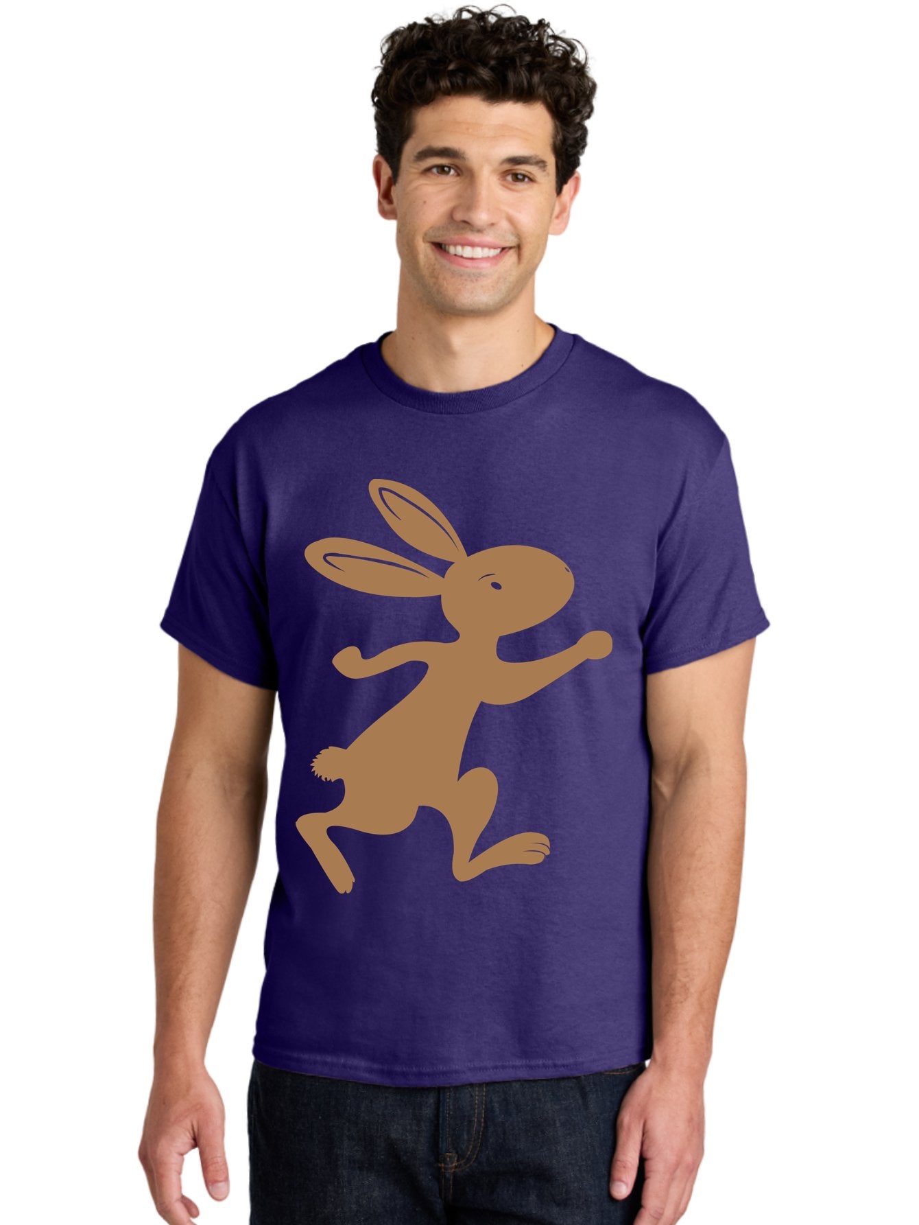 Rabbit Men'S Graphic Tee, 100% Cotton, Comfortable Casual Summer Wear, Machine Washable, Cartoon Rabbit, Jumping Rabbit, Brown Rabbit, Playful Pose, Cute Illustration, Simple Design, Whimsical Art, Cartoon Character, Funny Rabbit Aad115 24