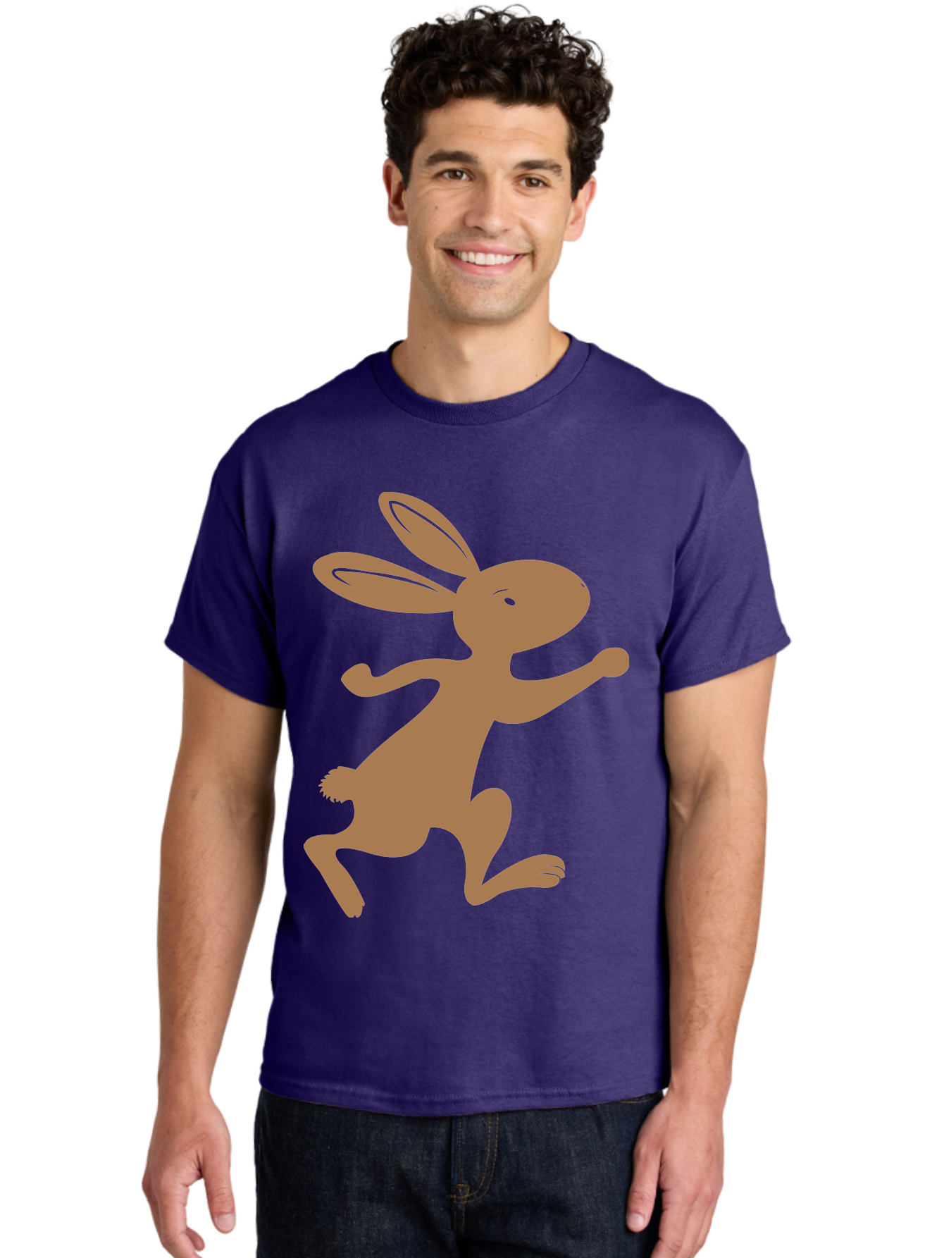 Rabbit Men'S Graphic Tee, 100% Cotton, Comfortable Casual Summer Wear, Machine Washable, Cartoon Rabbit, Jumping Rabbit, Brown Rabbit, Playful Pose, Cute Illustration, Simple Design, Whimsical Art, Cartoon Character, Funny Rabbit Aad115 14